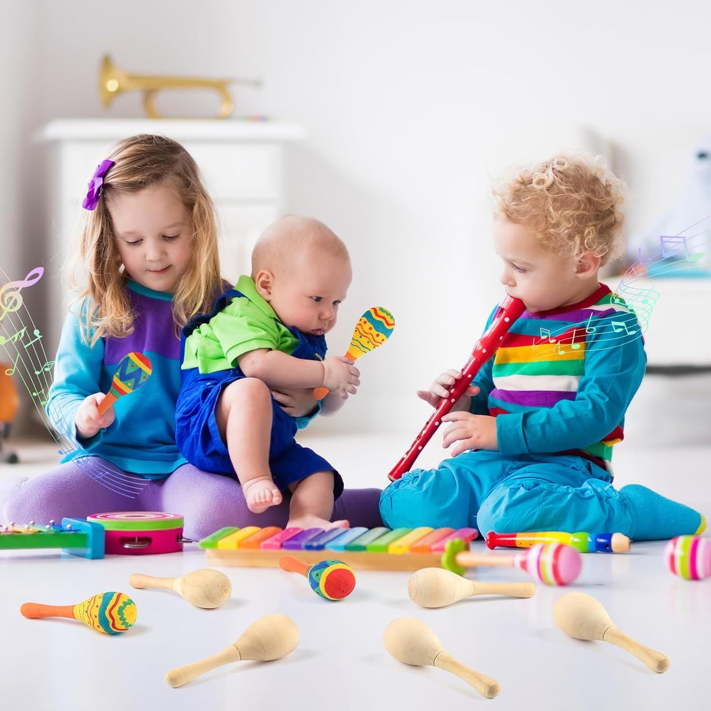 NEBURORA 6Pcs DIY Mini Unfinished Wooden Maracas with 6Pcs Multicolor Pens Fiesta Mexican Maracas Favors Cinco De Mayo Party Supplies Decorations