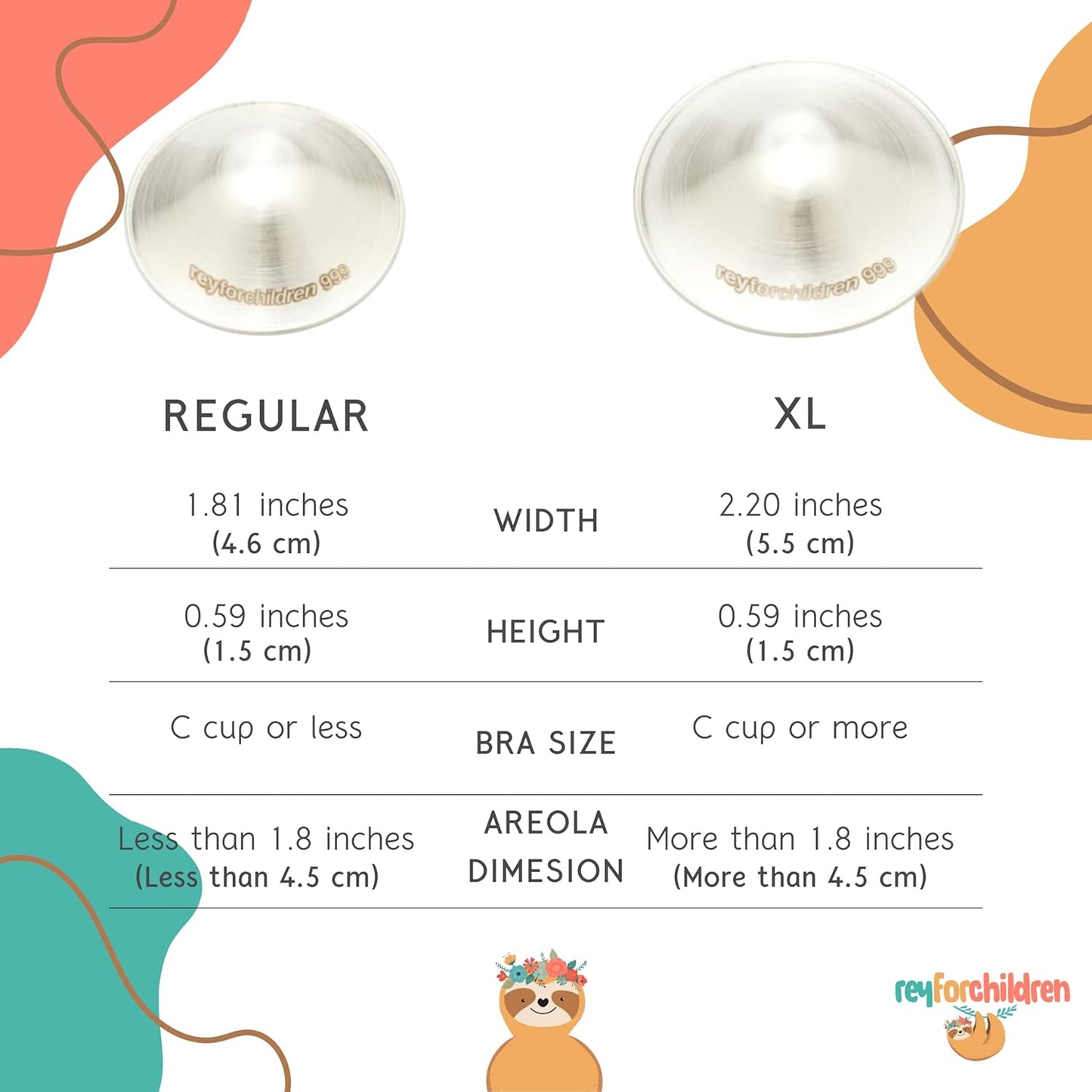 RFC Silver Nursing Cups - 999 Silver Nursing Pad - Nipple Shield Kit for Nursing Newborn - Breastfeeding Essentials - Nipple Cover Breastfeeding - with Silicone Ring & Cleaning Scotch & Case (XL)