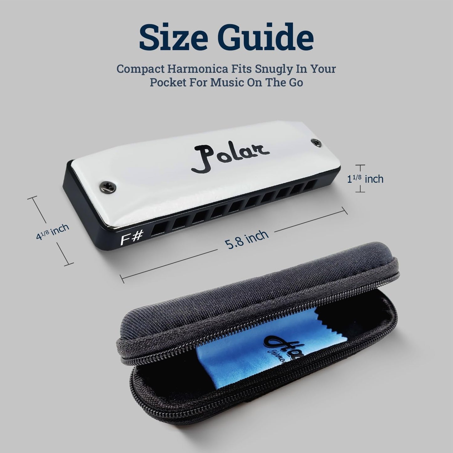 Harmo Polar Diatonic Harmonica Key of F# - 10 Holes 20 Notes, Blues Harp Mouth Organ With Case, Phosphor Bronze Reeds, Suitable for All Genres, Harmonica for Kids, Adult, Beginners & Professionals