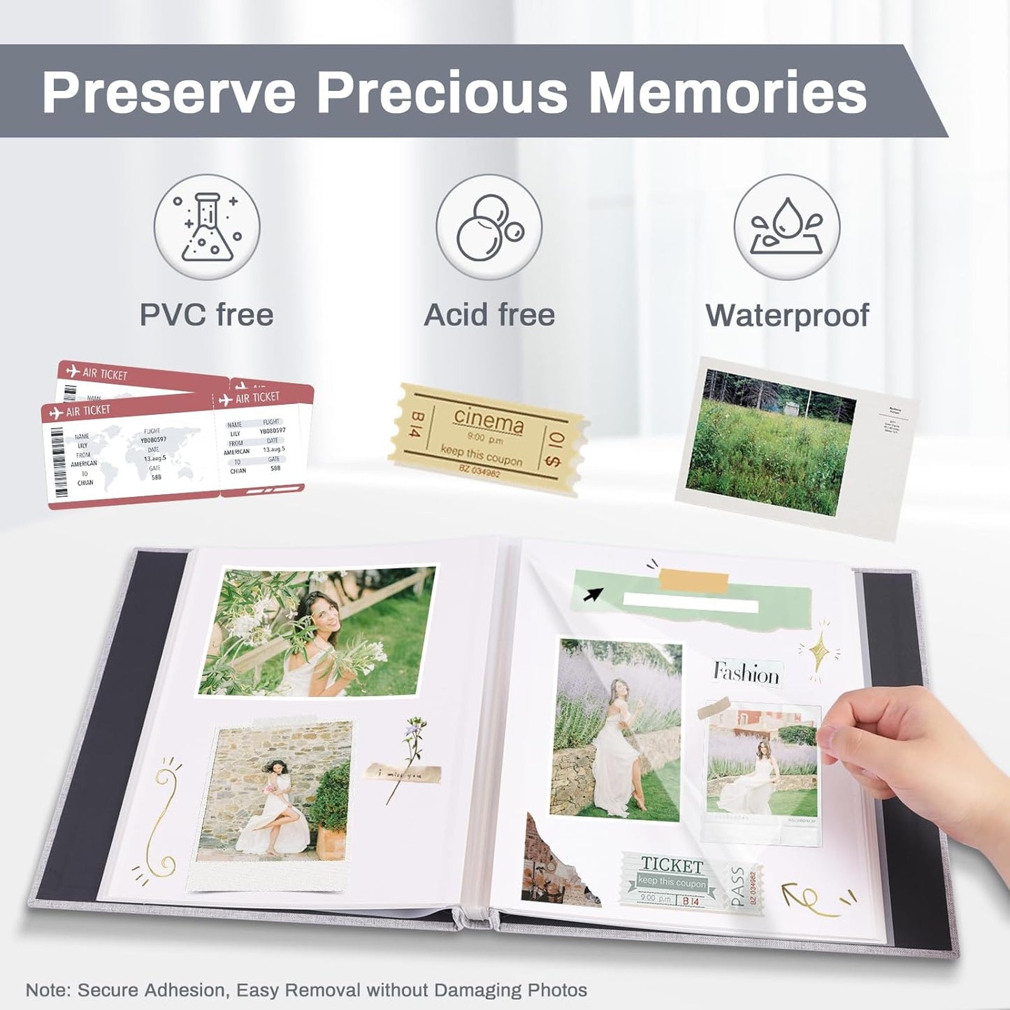 Photo Album Self Adhesive Pages Scrapbook Large Magnetic Photo Albums with Sticky Pages Scrapbooks for Wedding Baby for 4x6 5x7 8x10 Picture Photo Books 11x10.6 Grey 40 Pages