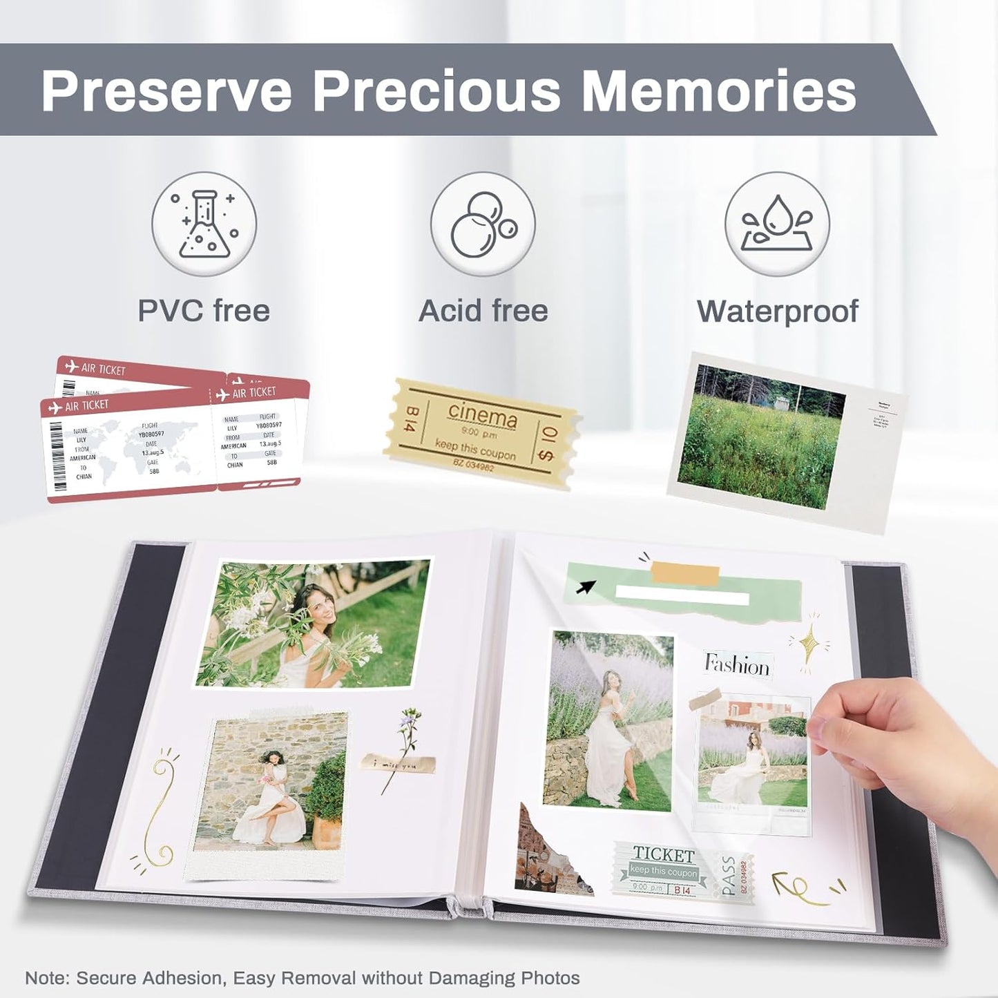 Photo Album Self Adhesive Pages Scrapbook Large Magnetic Photo Albums with Sticky Pages Scrapbooks for Wedding Baby for 4x6 5x7 8x10 Picture Photo Books 13.2x12.8 Blue 60 Pages