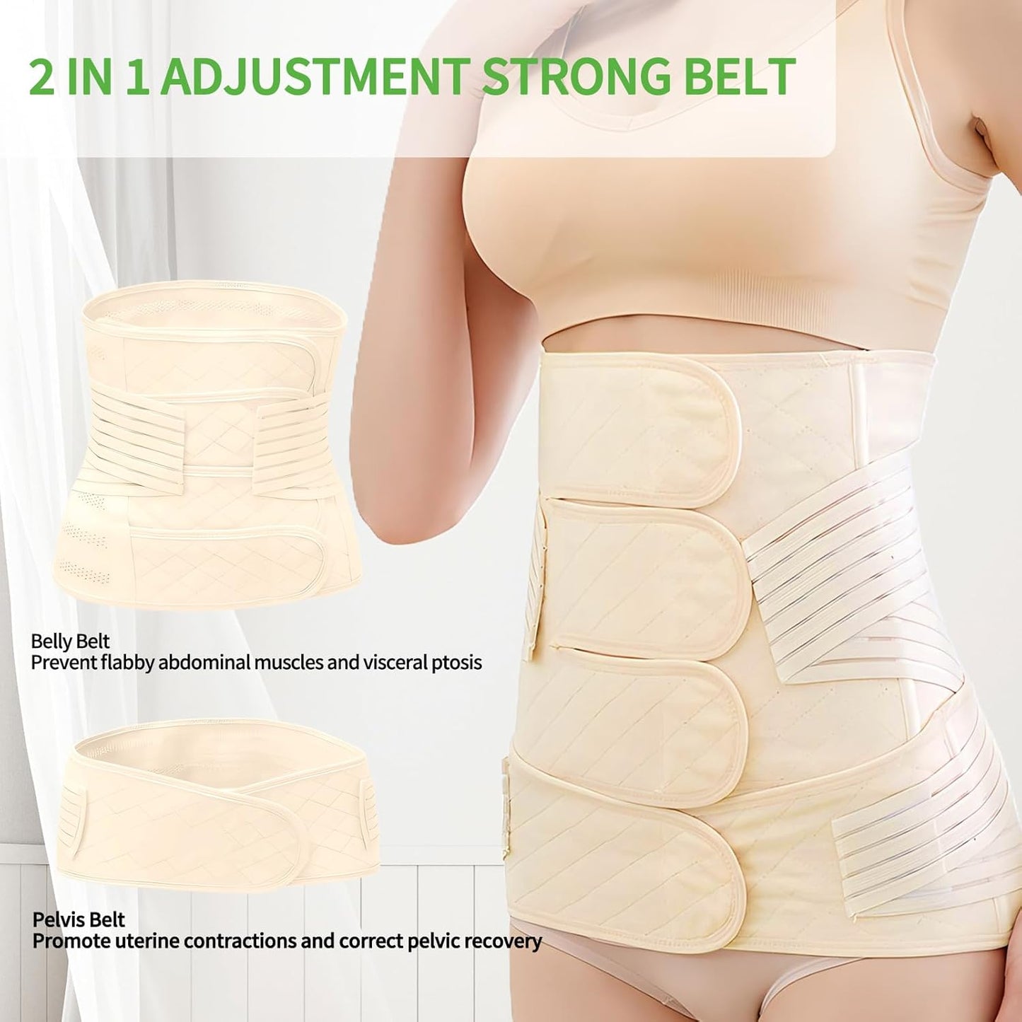 2 in 1 Postpartum Belly Band Wrap Beige, C-Section Support Belt XX-Large, Post Partum Support Recovery Waist/Pelvis Belt, Hysterectomy Belly Band Binder Girdle Stomach