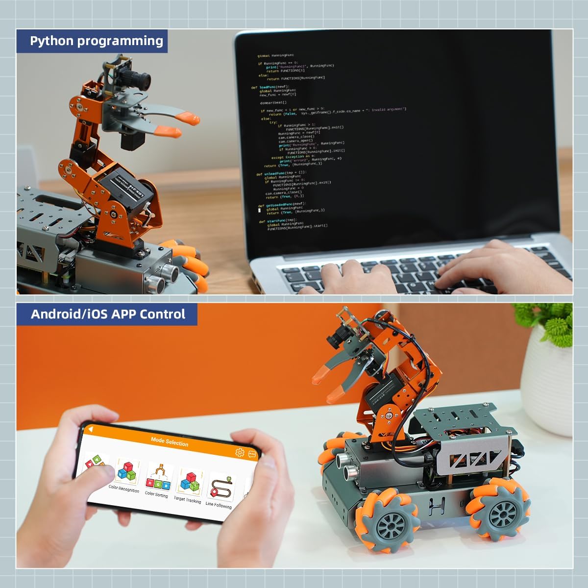 Robotic Arm for Raspberry Pi 5/4B AI Vision Open Source Mecanum Wheel Chassis Robot Car Kit 5 DOF/Axis Smart Robot Arm DIY, MasterPi with Raspberry Pi 5 8GB
