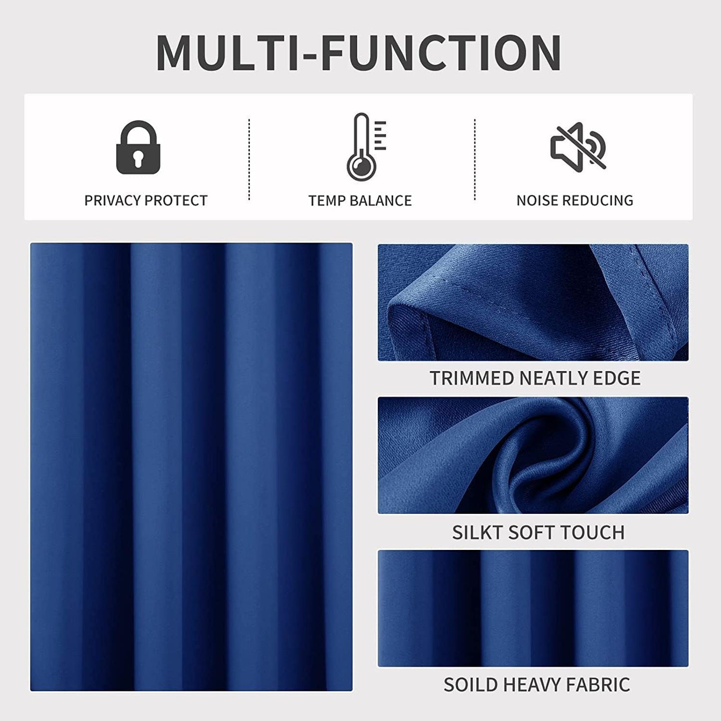 Joydeco Blackout Curtains 72 inches Long 2 Panels Set, Thermal Insulated Long Curtains & Drapes 2 Burg, Room Darkening Grommet Drapes for Bedroom Living Room Windows (W42 x L72 Inch, Royal Blue)