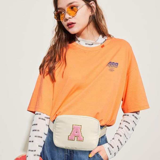YOOLIFE Fanny Packs for Women - Initial Crossbody Bags for Women Belt Bag White Small Cross Body Bag for Woman Sling Bag Travel Gifts for Women D, Beige