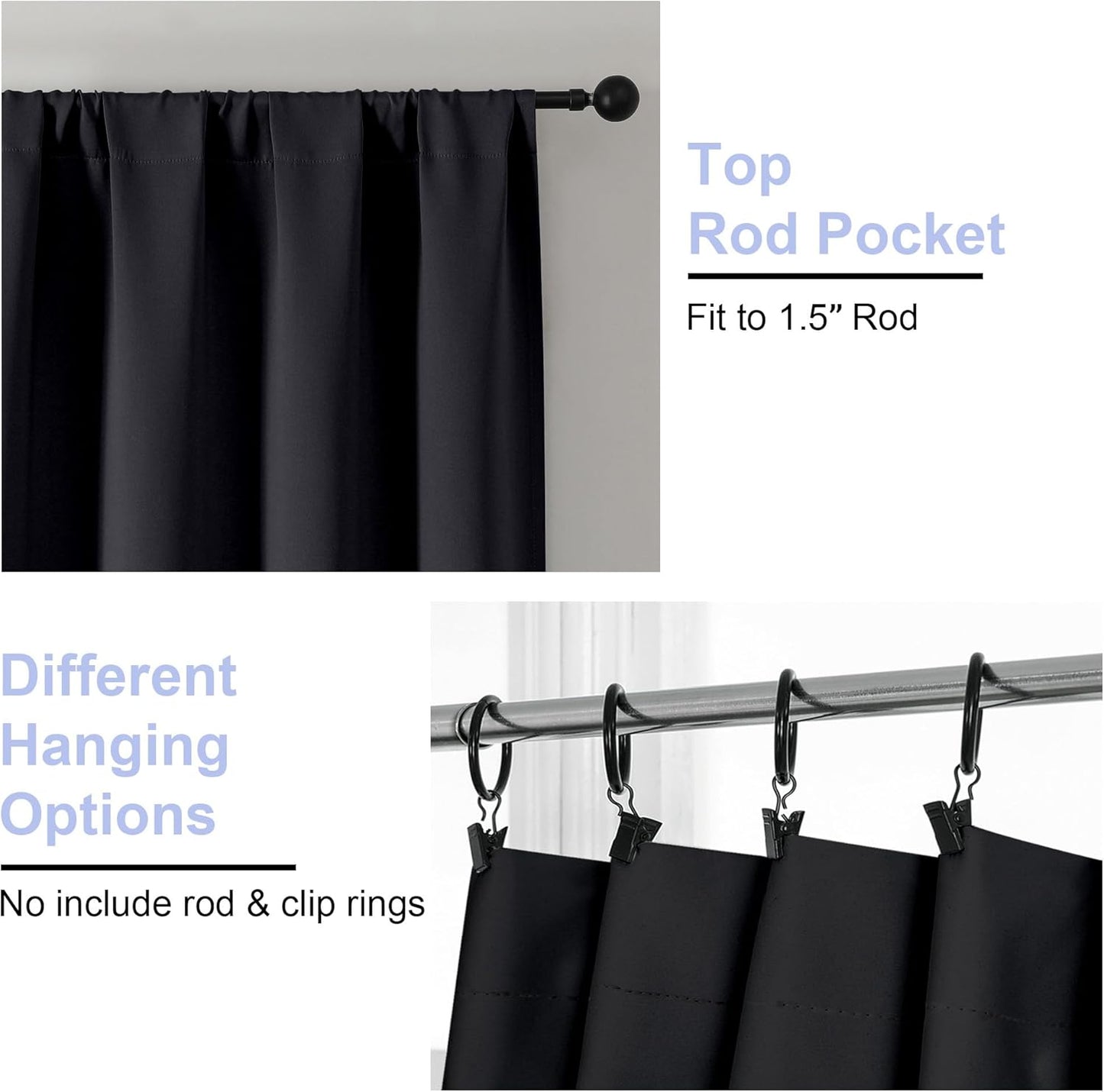 Simplebrand Ava Halloween Black Blackout Curtains for Bedroom 84 Inch Length 2 Panels Set, Solid Thermal Insulated Privacy Living Room Window Treatment Curtains Blackout Drapes, W50 x L84 Inch, Black