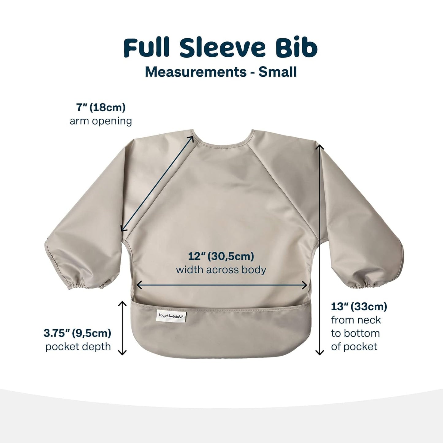 Tiny Twinkle Mess Proof Baby Bibs, 2pk Waterproof Smock Baby Bibs for Eating, Machine Washable Long Sleeve Bibs, Baby Led Weaning, Toddler Bibs, BLW Supplies (Grey Indigo, Large 2-4 Years)