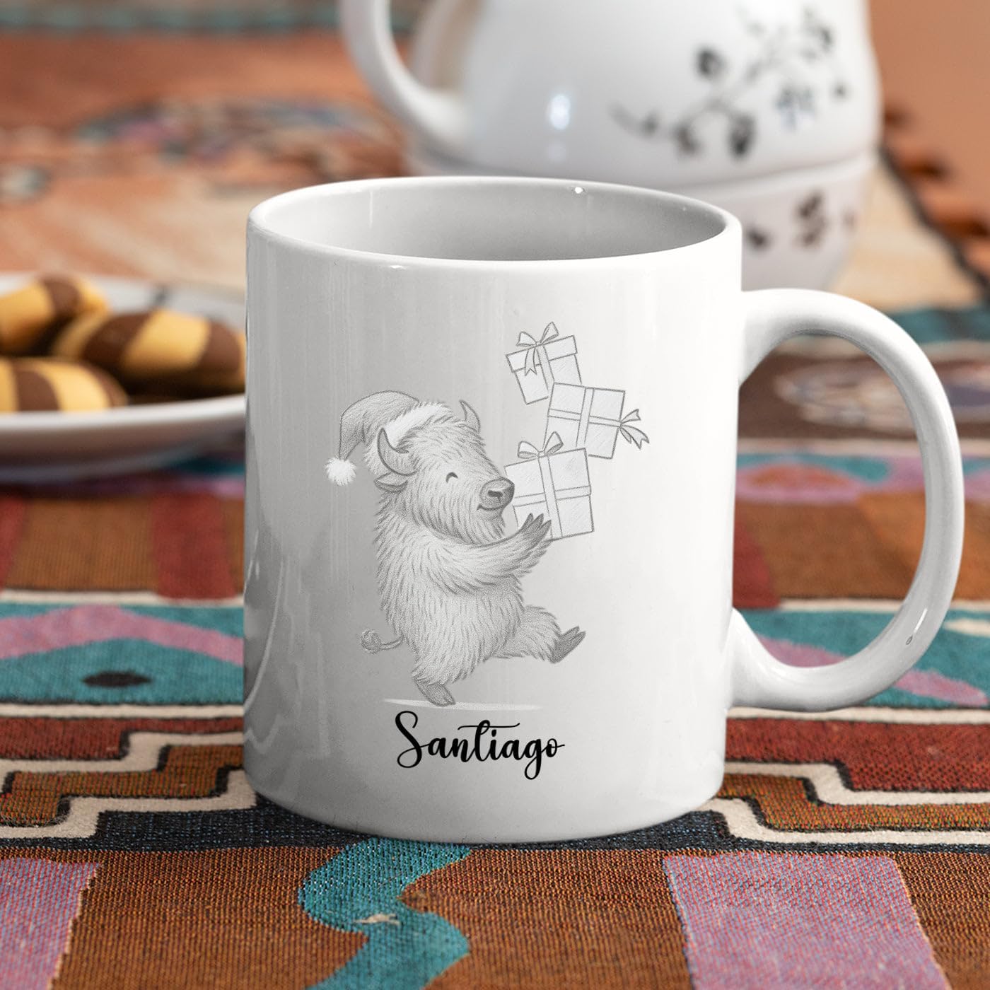 Unique Bison White Coffee Cup Gift For Thanksgiving Anniversary, Personalized Bison Lover Accent Ceramic Mug Gift For Men Women Friends Coworkers, Customized Choose Name Animal Coffee Mug 11 Oz 15 Oz