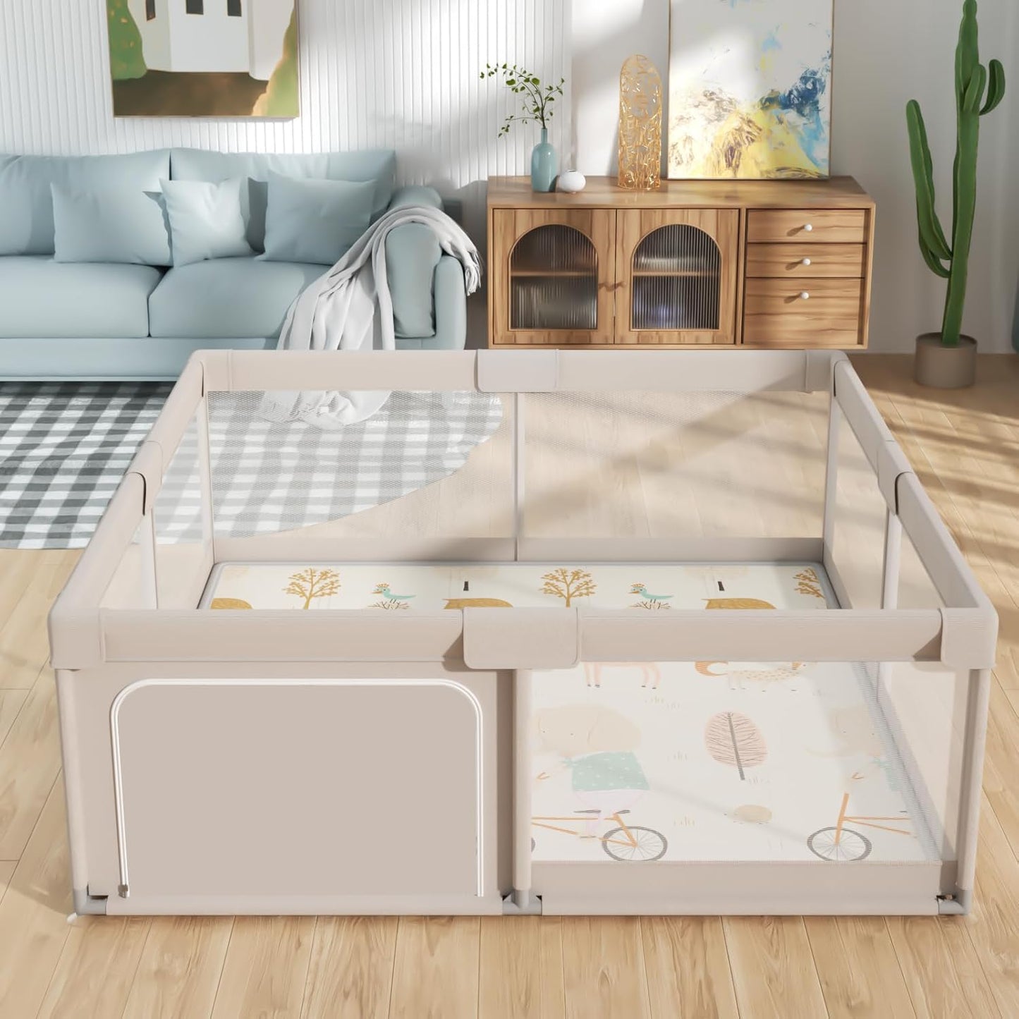 Mloong Baby Playpen with Mat, 59x59 Inches Extra Large Playpen for Babies and Toddlers, Indoor & Outdoor Activity Center, Safety Baby Fence