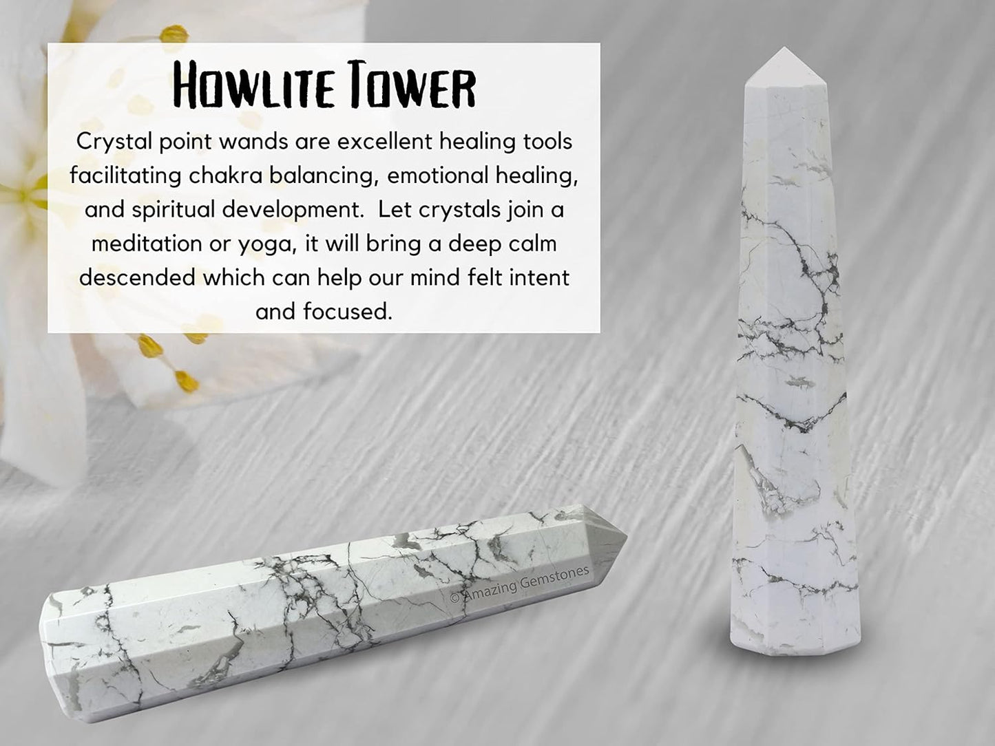 Amazing Gemstone Howlite Crystal Towers - Natural Healing Crystal Point Obelisk for Reiki Healing and Crystal Grid (2 Inch to 3 Inch)