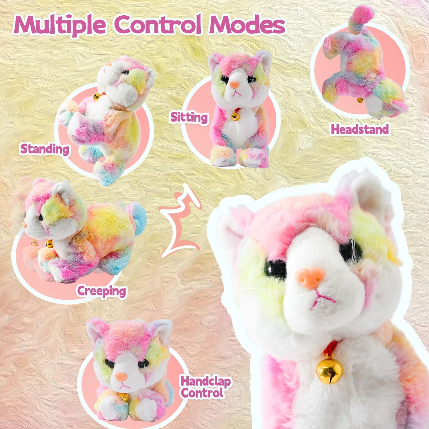 Smalody Interactive Electronic Plush Toy - Animated Sound Control Electronic Pet Robot Cat Kitten Toys Gifts for Boys & Girls Kids Birthday Christmas(LED Eyes) (Colorful)