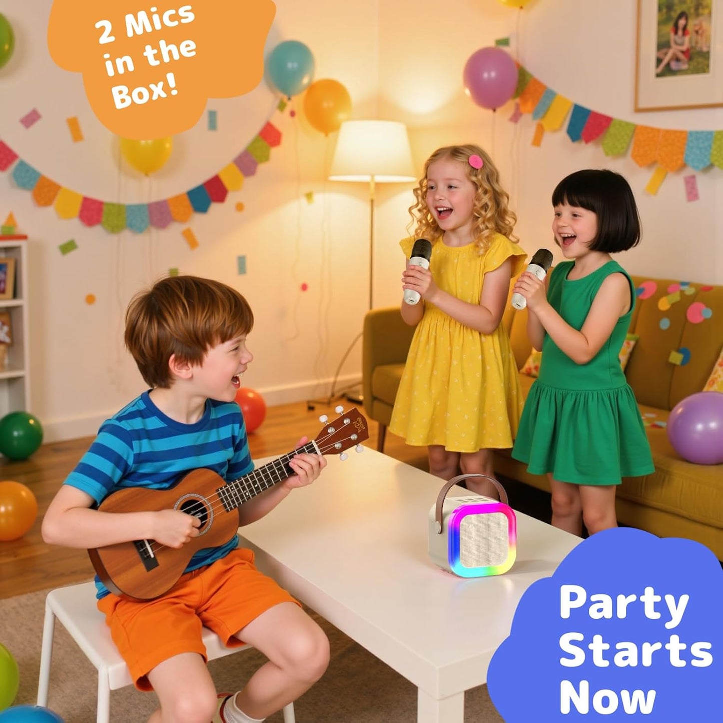 Fede Karaoke Machine for Kids Adults, Mini Karaoke Machine with 2 Wireless Microphones, Portable Bluetooth Speaker with Voice Changing Effects & LED Lights, Best Gifts Toys for Girls and Boys