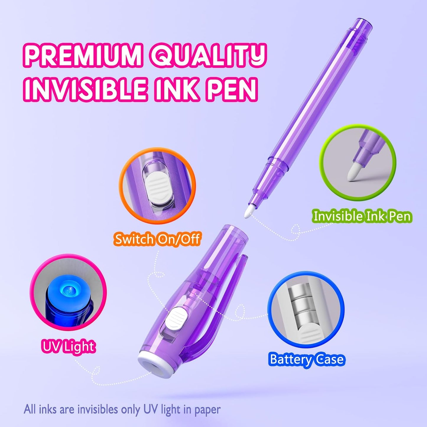 Invisible Ink Pen Spy Game for Kids, Party Favors Toys for Girls Boys, Magic Markers for Boys Girls Fun Outdoor Toys, Birthday for 6-13 Year Old Girls Boys (14PCS+Black Notebooks)