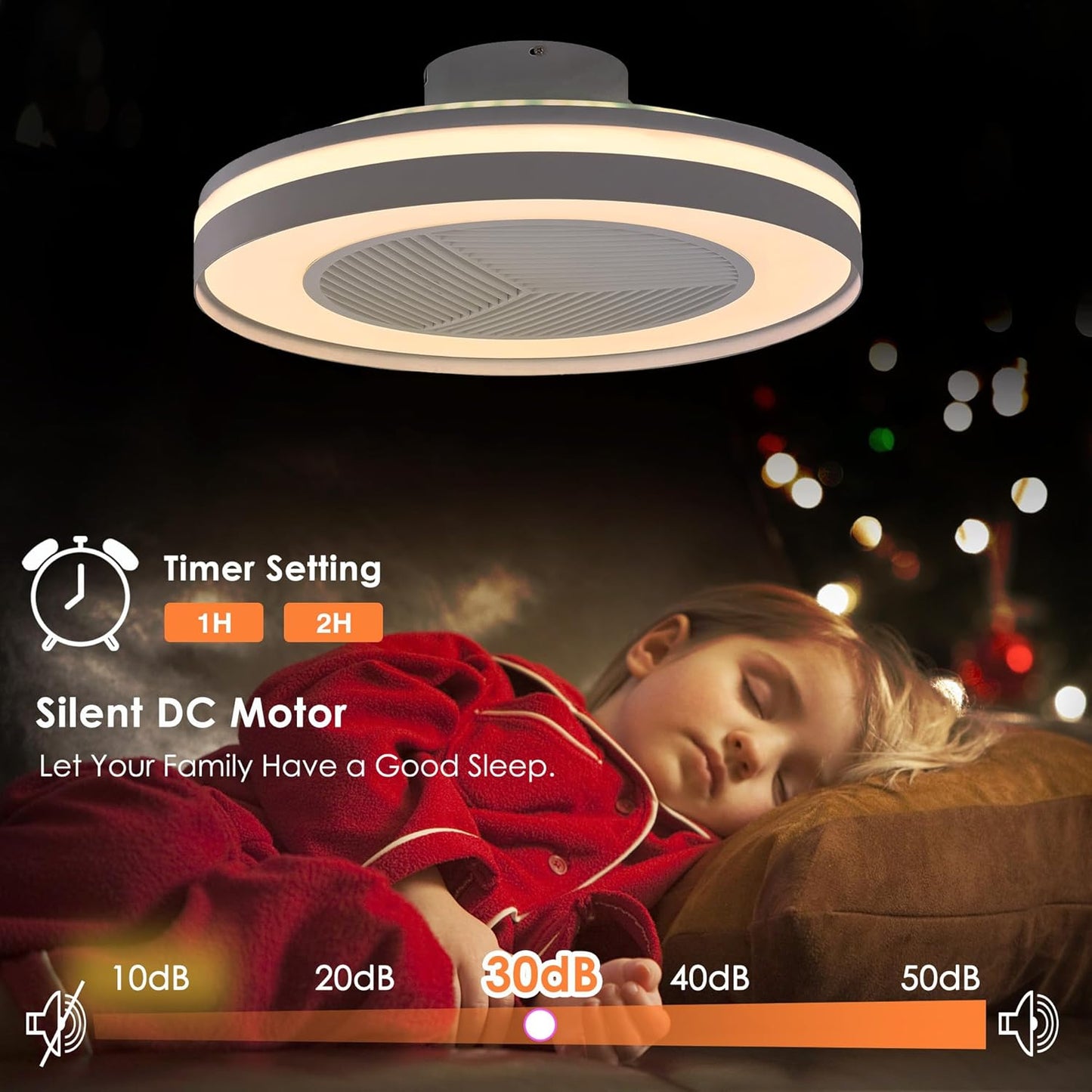 Smart Low Profle Ceiling Fans with 3-Dimmable Light Remote/APP Control, 20" Bladeless Ceiling Fans with 6 Speeds, Timer, Quiet DC Motor, Ceiling Fan with Light for Kids Bedroom/Living Room