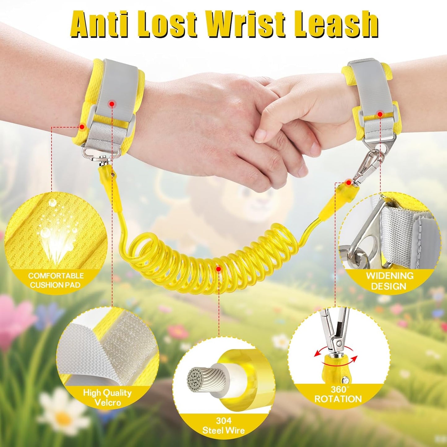 Toddlers Leash + Anti Lost Wrist Link Child Kids Safety Harness Kids Walking Wristband Assistant Strap Belt for Boys Pink Christmas Gift (Black)