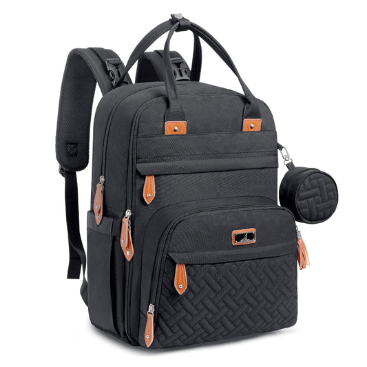 BabbleRoo Diaper Bag Backpack - Baby Essentials Travel Tote - Multi Function Waterproof Diaper Bag, Travel Essentials Baby Bag with Changing Pad, Stroller Straps & Pacifier Case - Unisex, Black