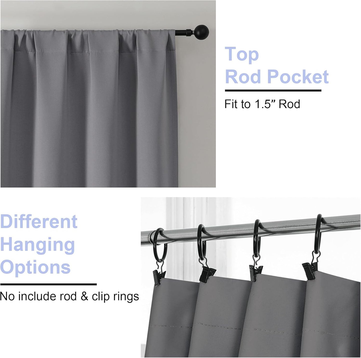 Simplebrand Ava Light Grey Short Blackout Curtains for Bedroom 54 Inches Long 2 Panels Set, Solid Thermal Insulated, Energy Saving Window Treatment Curtains Blackout Drapes, W40 x L54 Inch, Light Grey