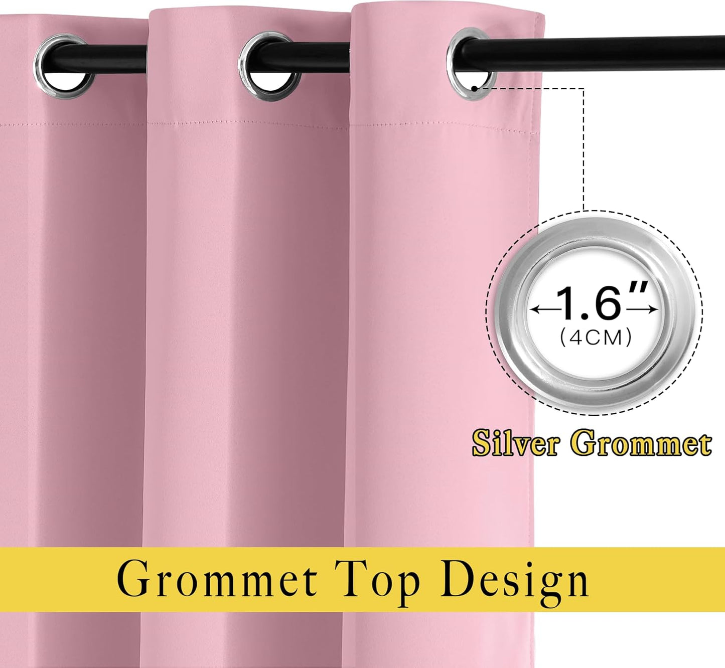 NICETOWN Long Crystal Pink Curtains for Patio - (52 inches Wide x 108 inches Long, 2 Panels) Home Decoration Grommet Top Drapes, Crystal Pink Bedroom Panels