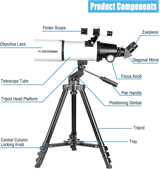 Telescope for Adults High Powered, 80mm Aperture 600mm Telescopes for Adults Astronomy, Travel Telescopio for Beginners with AZ Mount, Backpack, Phone Adapter, Moon Filter