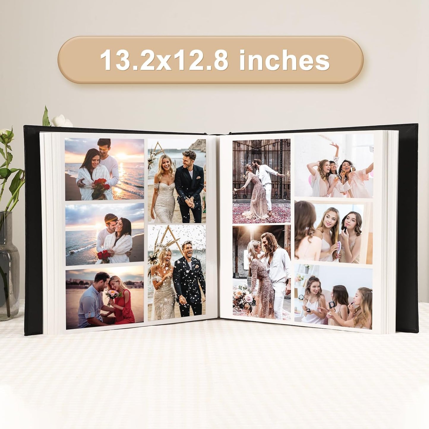 Photo Album Self Adhesive Pages Scrapbook Magnetic Photo Albums for 4x6 5x7 8x10 Pictures Sticky Pages Books for Baby Family Wedding 13.2x12.8 Orange 120 Pages