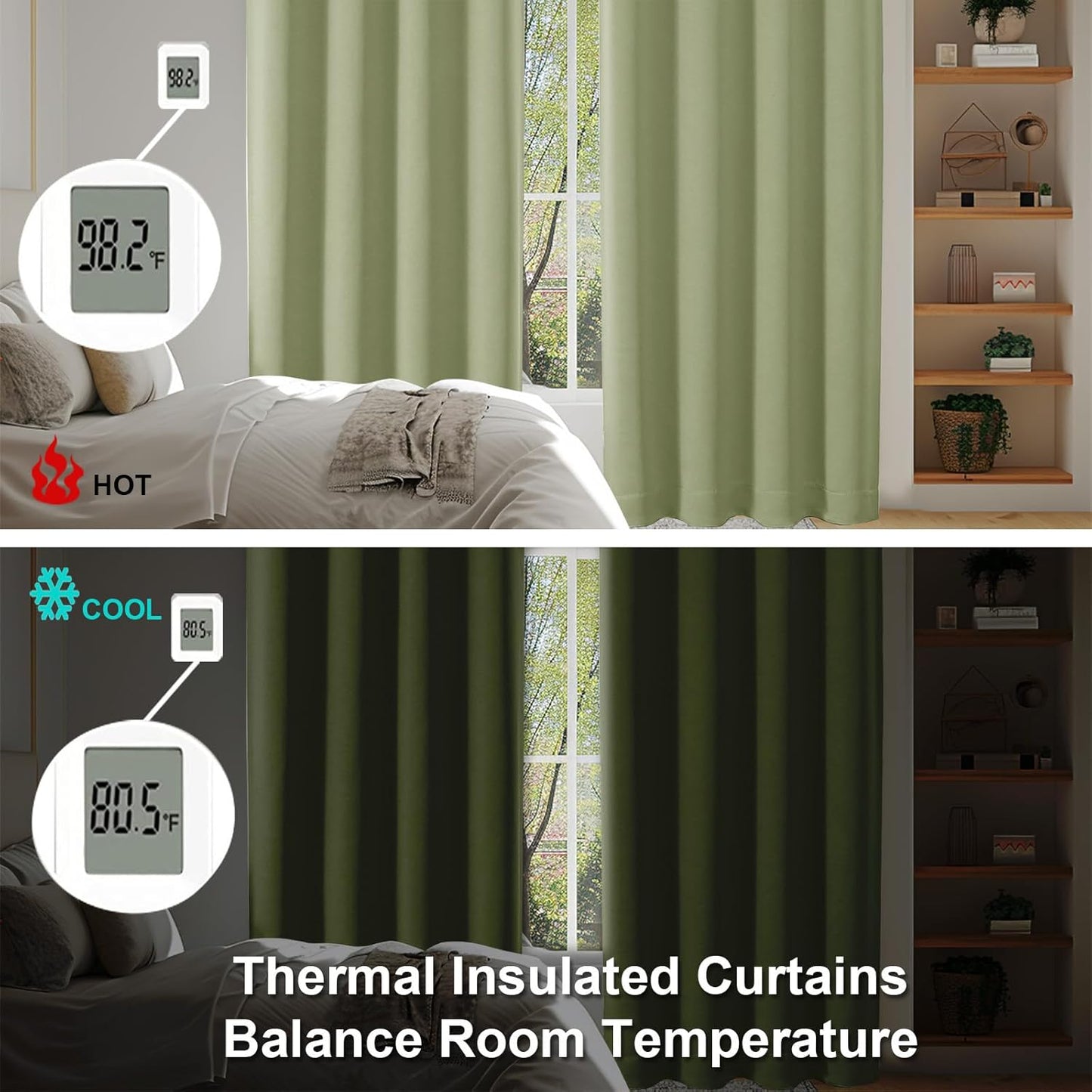 Simplebrand Ava Sage Green Blackout Curtains for Patio 108 Inches Long 2 Panels Set, Solid Thermal Insulated Room Darkening Rod Pocket Window Treatment Curtains Blackout Drapes, W50 x L108 Inch
