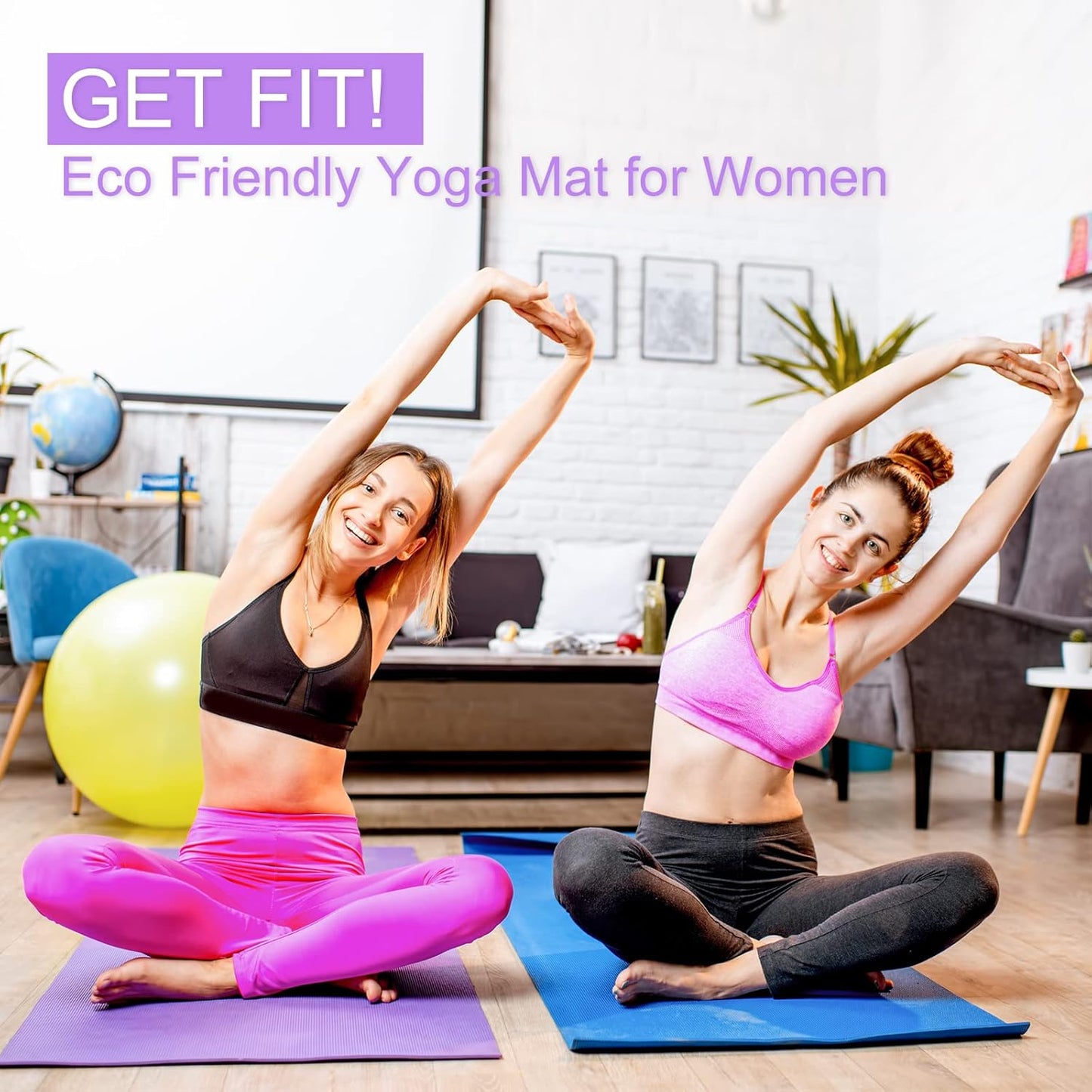 Funtery 16 Pack 3 mm Thick Yoga Mat Exercise Workout Mat Non Slip Fitness Pad for Women Gym Home Yoga Pilates