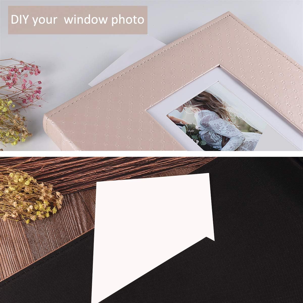 RECUTMS Photo Album 4x6 600 Photos Black Inner Page Button Grain Leather Big Capacity Pockets Pictures Album Birthday Christmas Photo Albums Wedding Anniversary Holiday Gift (Light Champagne)