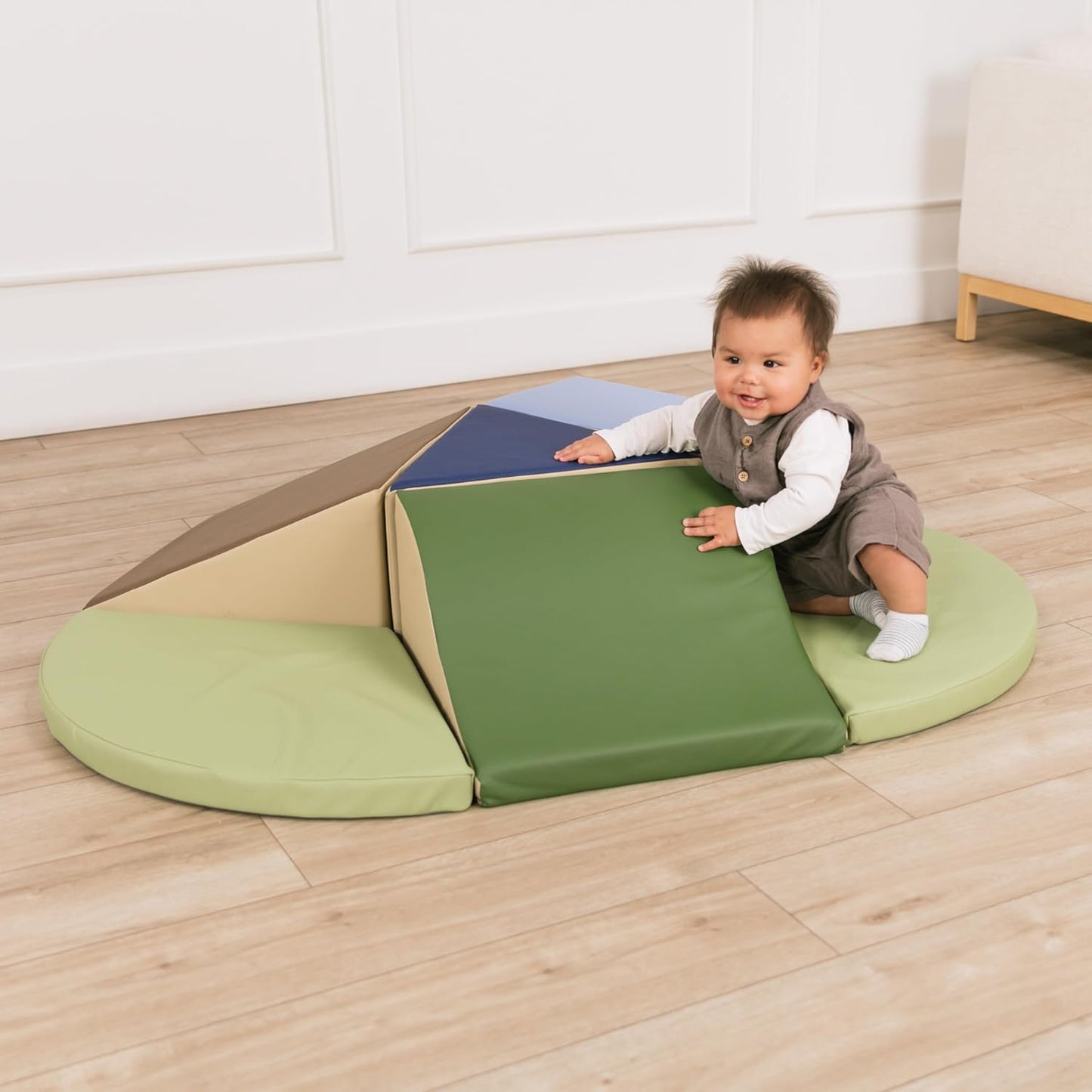Factory Direct Partners 13800-ET SoftScape Toddler Playtime Junction 360 Climber Plus Side Pads, Indoor Active Play Structure for Toddlers and Kids; Safe Soft Foam (7-Piece) - Earthtone