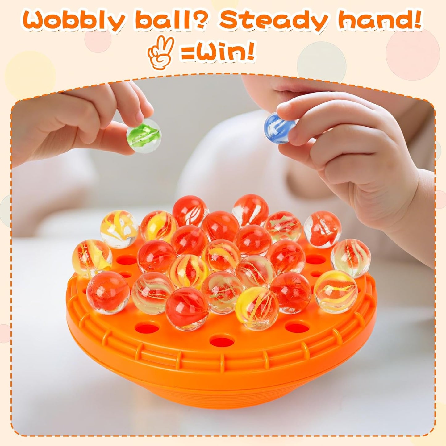 Marble Balance Game - 50 Colorful Marbles with Built-in Storage, Fun Family Challenge for 1-4 Players, Educational Toy for Kids & Adults, Perfect for Parties, Travel & Birthday Gifts (Pumpkin Orange)