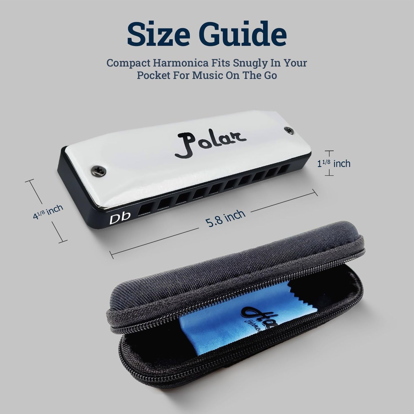 Harmo Polar Diatonic Harmonica Key of Db - 10 Holes 20 Notes, Blues Harp Mouth Organ With Case, Phosphor Bronze Reeds, Suitable for All Genres, Harmonica for Kids, Adult, Beginners & Professionals