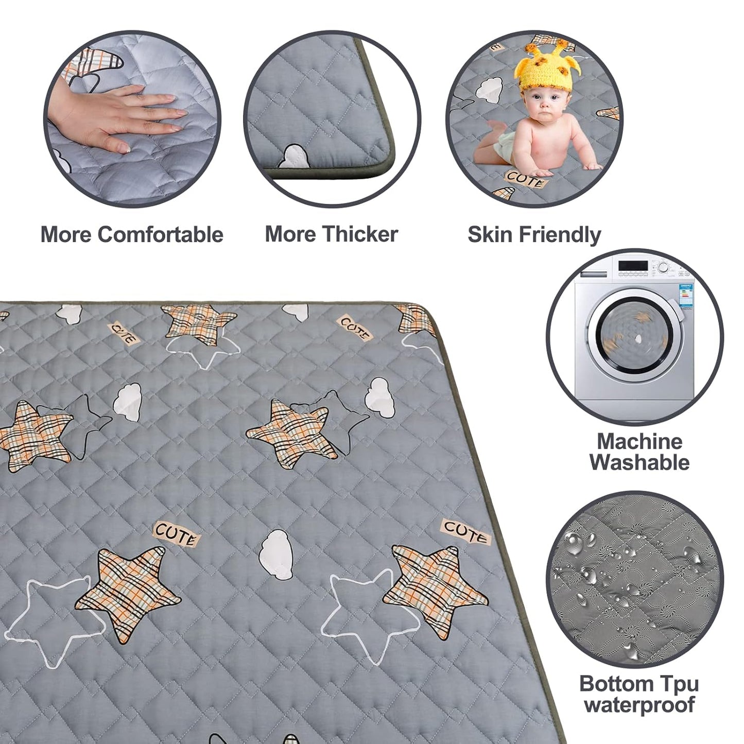 Baby Play Mats for Floor, Thick 50x50 Inch Crawling Mat for Playpen,Foam Playmats for Babies and Toddlers Infants, Foldable and Machine Washable(Grey)