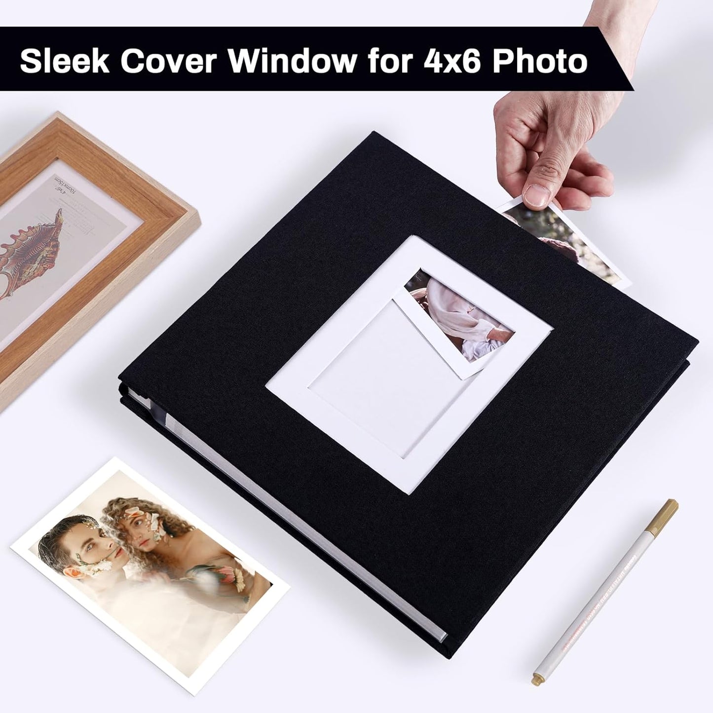 Photo Album Self Adhesive Pages Scrapbook Large Magnetic Photo Albums with Sticky Pages Scrapbooks for Wedding Baby for 4x6 5x7 8x10 Picture Photo Books 13.2x12.8 Black 40 Pages