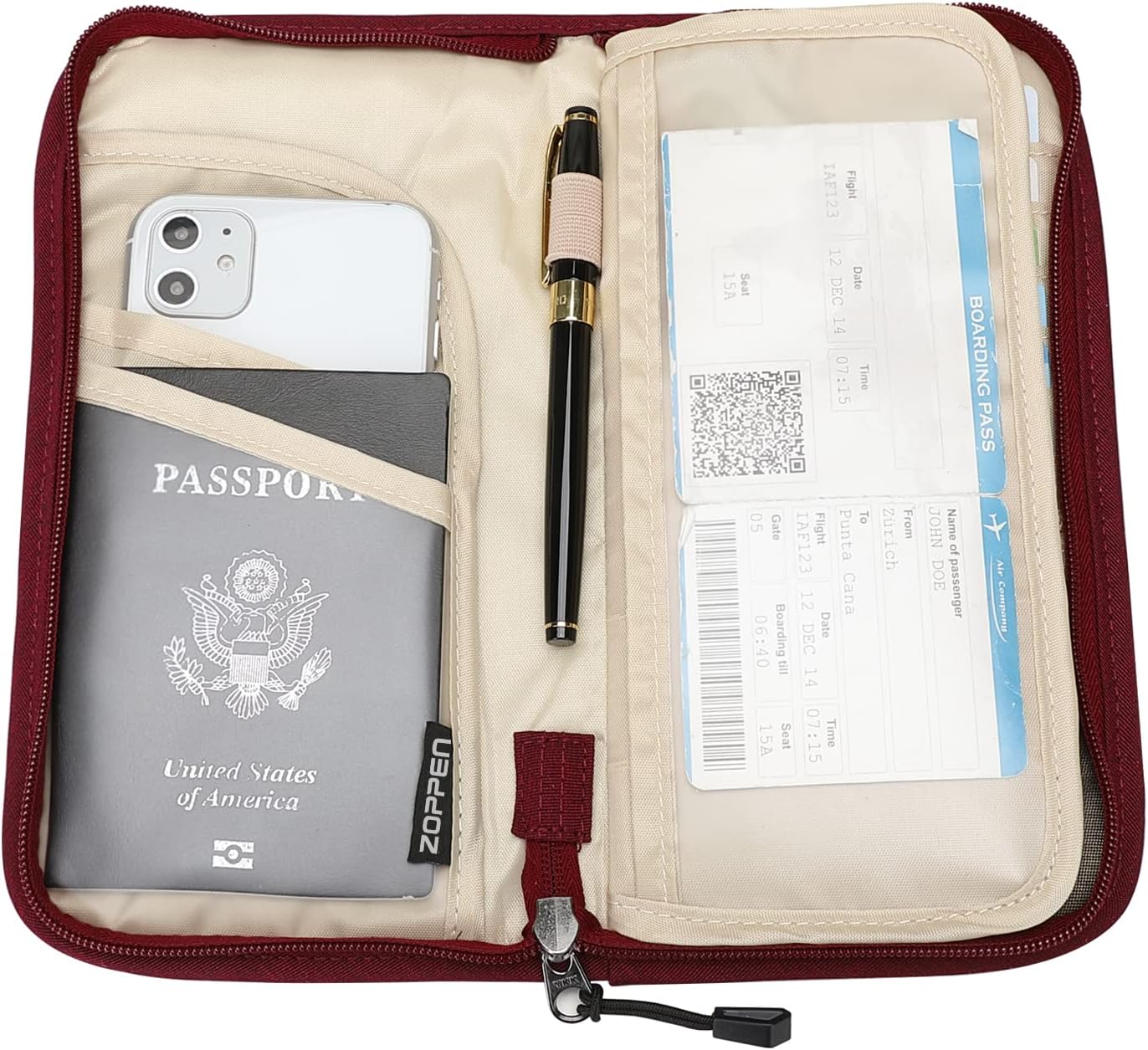 ZOPPEN Passport Holder Family RFID Passport Wallet, Passport Holder Women/Men, Travel Wallet Documents Organizer Zipper Case with Removable Wristlet Strap, Travel Essentials for Flying