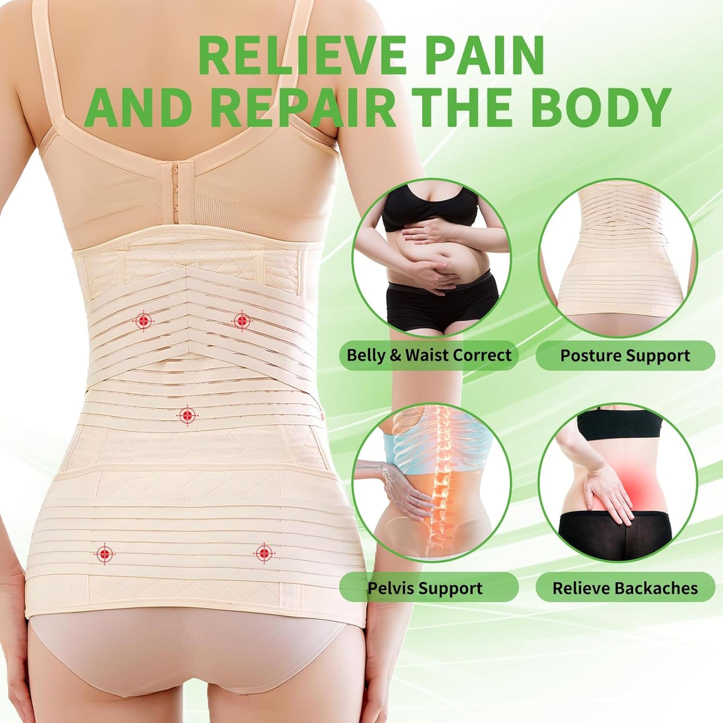 2 in 1 Postpartum Belly Band Wrap Beige, C-Section Support Belt Medium, Post Partum Support Recovery Waist/Pelvis Belt, Hysterectomy Belly Band Binder Girdle Stomach