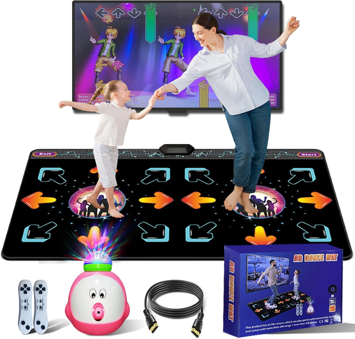 Dance Mat for Kid & Adult, Double Dance Mats for TV, Electronic Dance Pad Game with Camera, Exercise Dance Game for TV,Plug and Play Dancing Mat for Family Games, Xmas Birthday Gifts Ideas