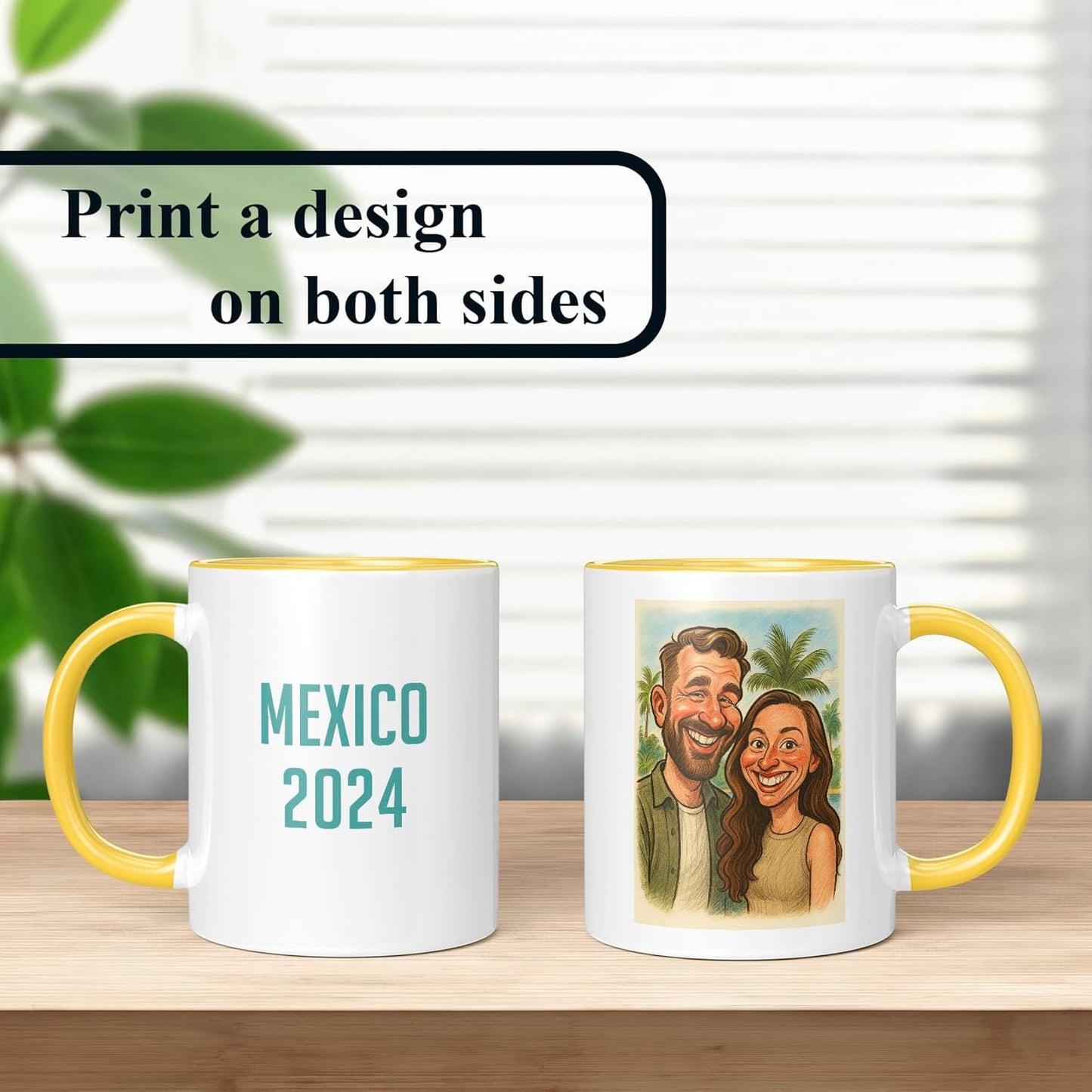 Personalized Coffee Mug, Custom Photo Caricature Gift, Funny Customized Coffee Gift for Men & Women, Custom Mugs with Pictures, Yellow 11oz Customized Ceramic Tea Cup