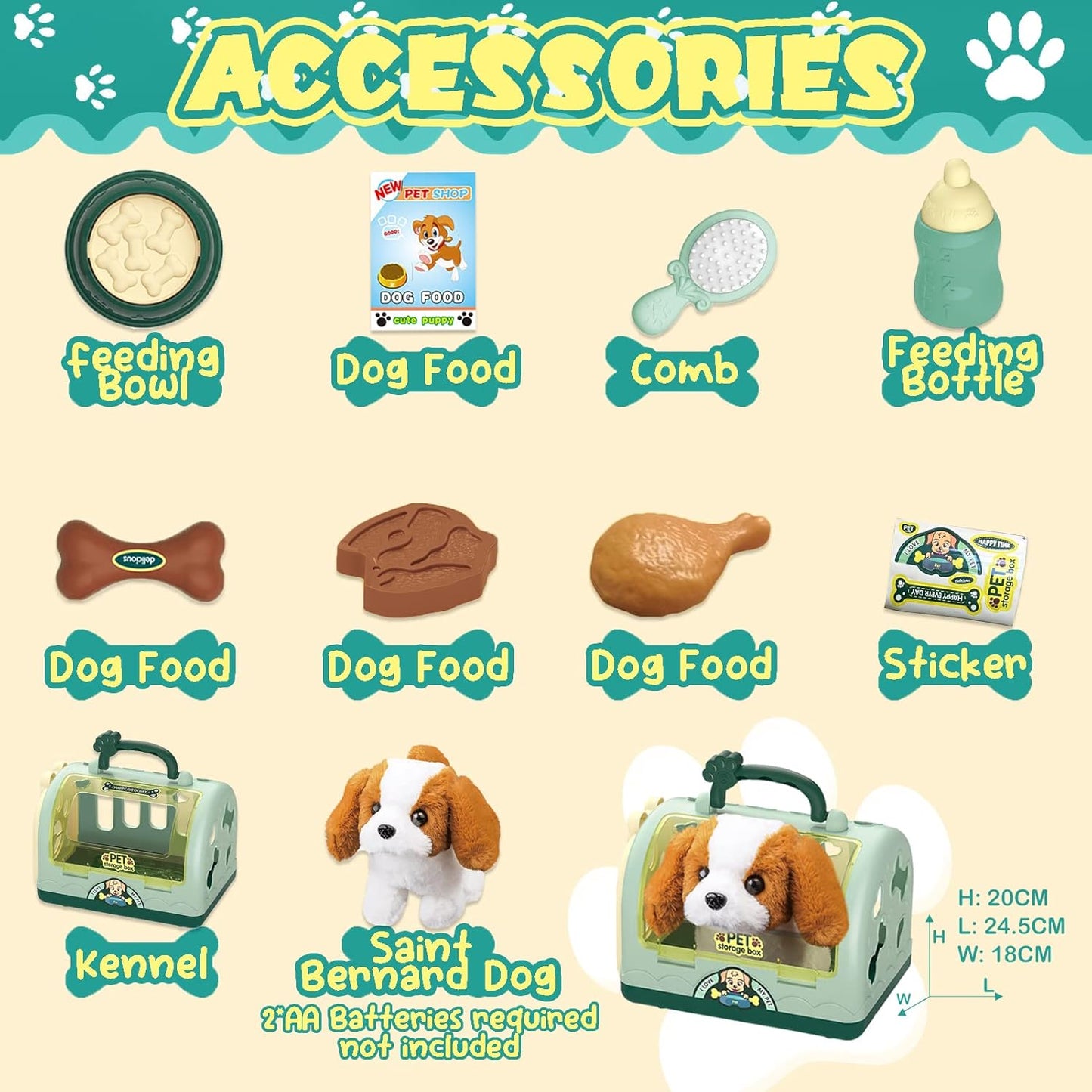 TEUVO Pet Care Play Set Robot Dog Toys for Kids, 12Pcs Kids Pretend Play Feeding Walk Bark Puppy Pet Toys with Interactive Electric Dog Plush & Cage, Xmas Gifts for Girls Toddlers 3 4 5 6 7 Years Old