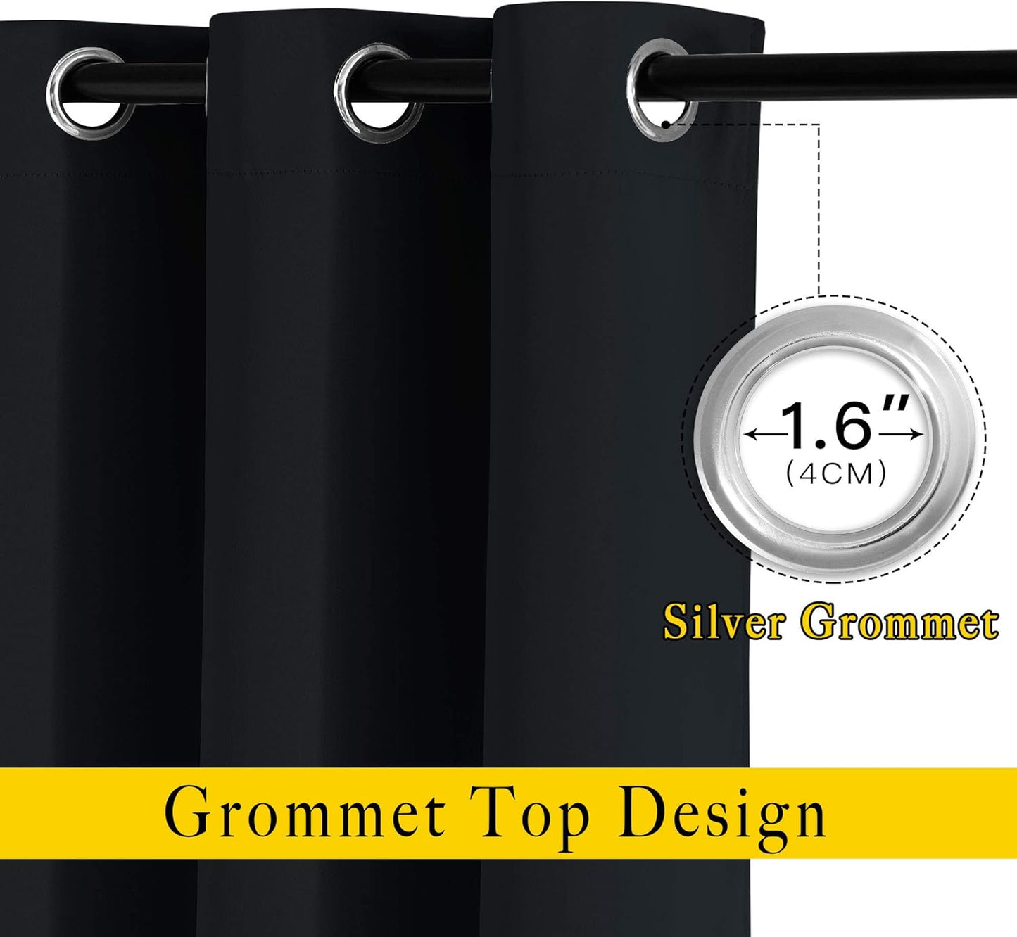 NICETOWN Black Blackout Curtains 30 inch Curtains for Kitchen, Grommet Cafe Curtains Solid Window Treatments Sound Reducing for Bedroom, 2 Panels, W37 x L30, 2 Panels