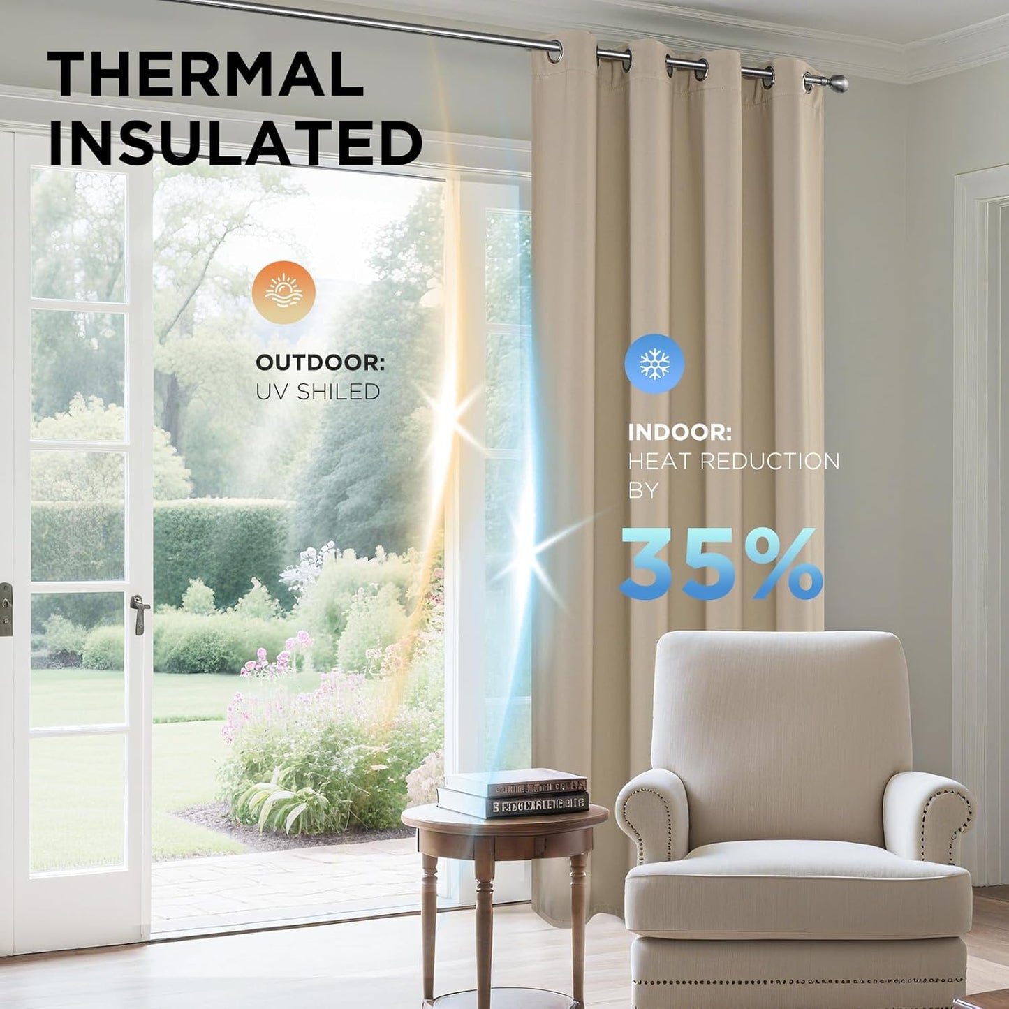 Joydeco Beige Curtains 95 Inches Long 2 Panels Set, Thermal Insulated Long Curtains& Drapes 2 Burg, Room Darkening Grommet Drapes for Living Room Bedroom Window (W52 x L95 Inch, Light Beige)
