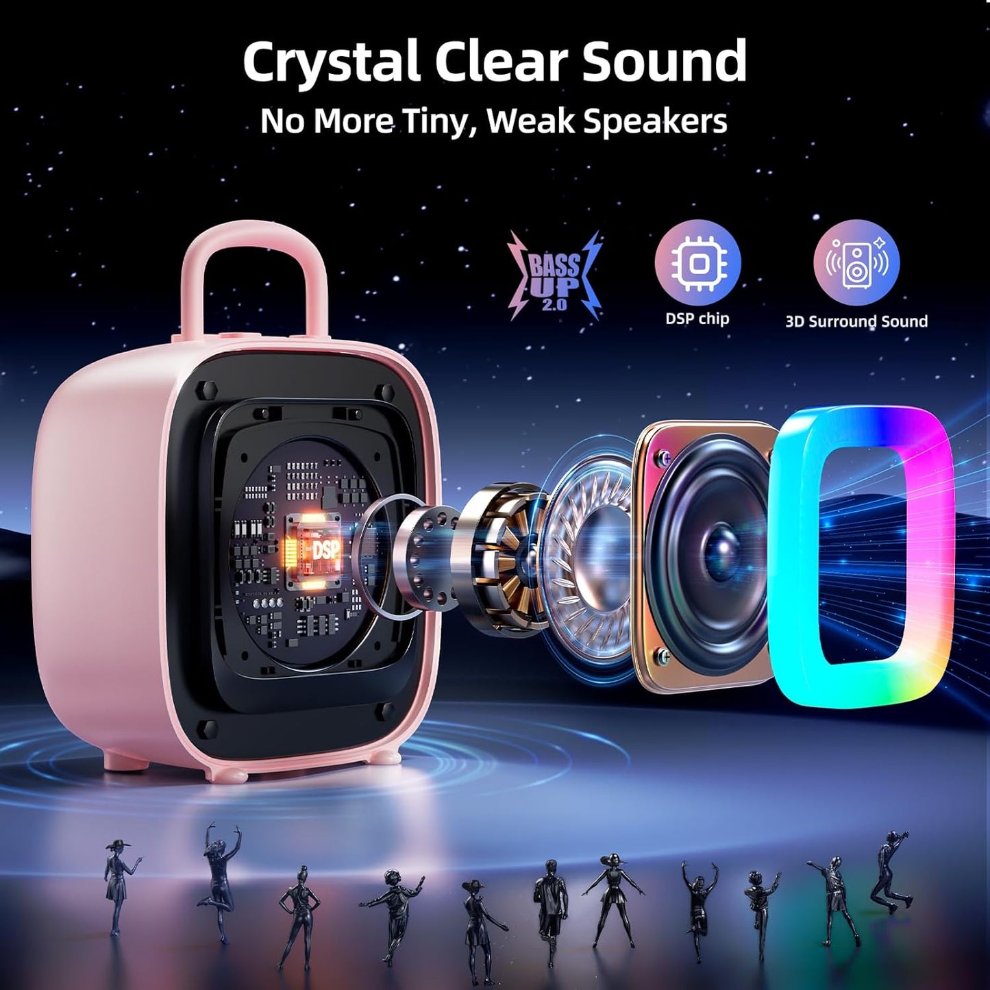 Kinglucky Karaoke Machine for Kids Girls Ages 3-12 with 2 Light-Up Microphones, Bigger Size Yet Portable Bluetooth Speaker with Voice Effects for Birthday, Family Fun & Party (Pink)