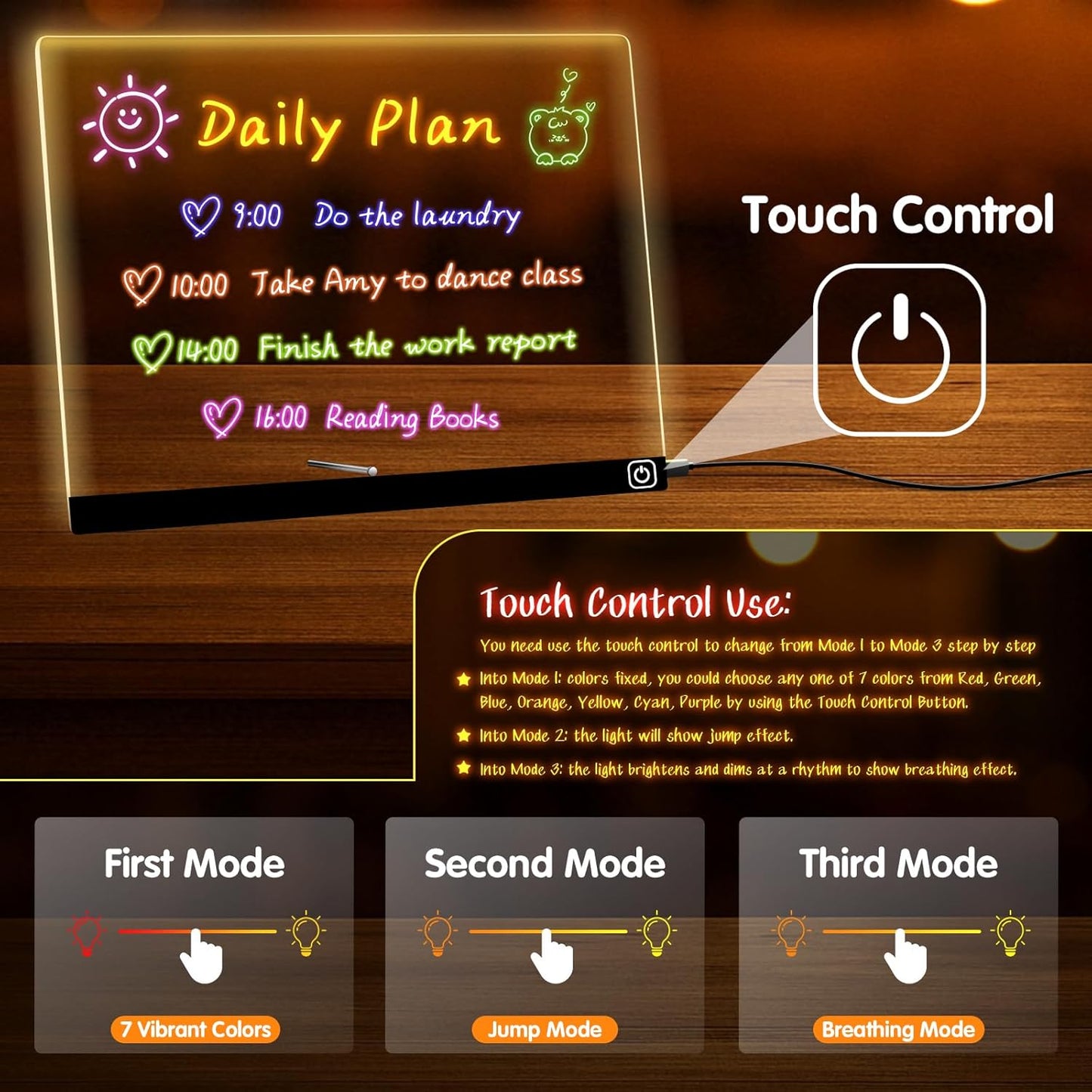 LED Note Board with Colors, 11.8"X9.4" Led Drawing Board Acrylic Dry Erase Board with Light for Kids 7 Colors Message Board Night Light with 7 Markers for Birthday Party Christmas Holiday Gift