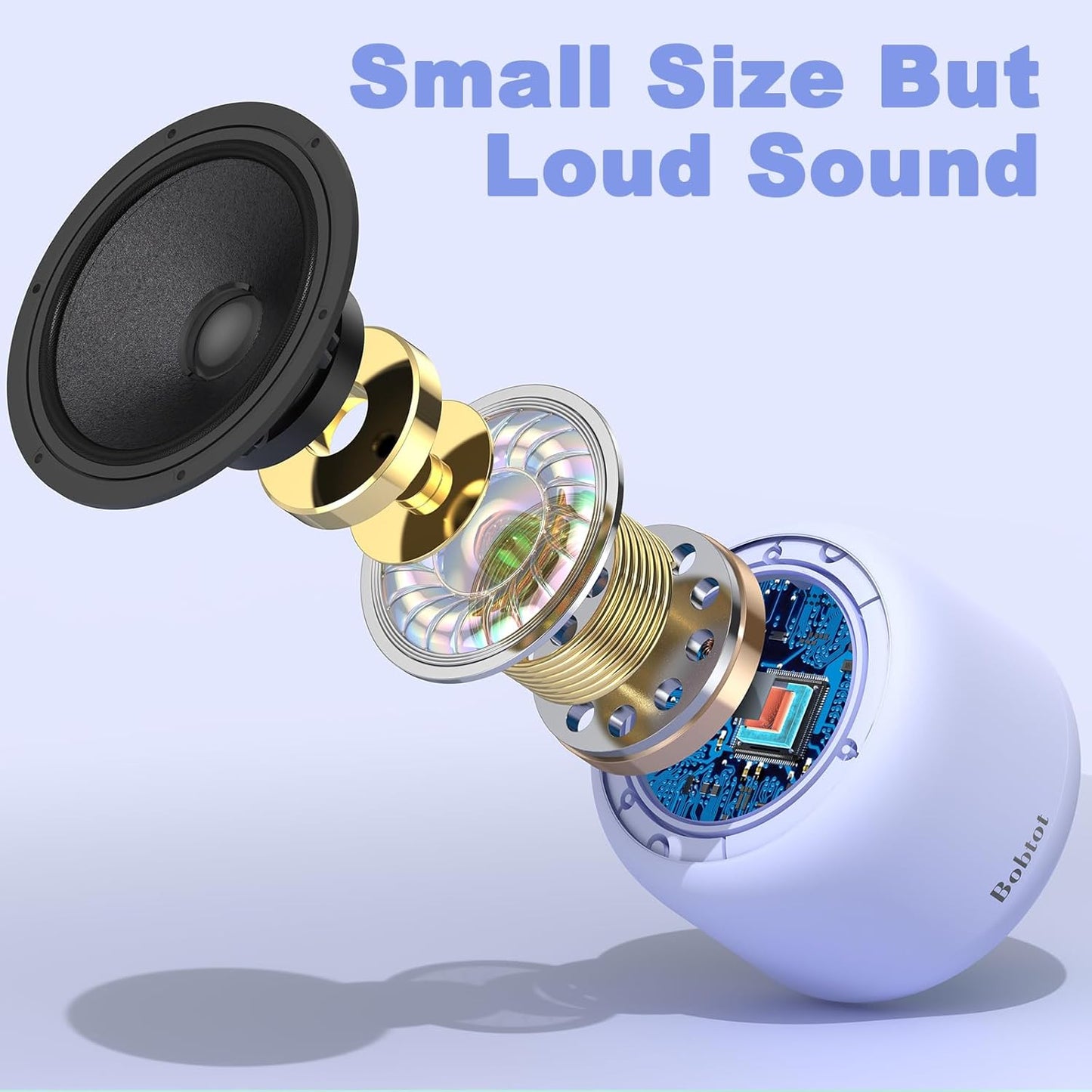 Bobtot Portable Bluetooth Speakers with Strap Easy to Carry, Wireless IPX5 Waterproof Mini Speaker with Loud Stereo Sound, 20 Hours Playtime, Rechargeable Battery, Built-in Microphone, Purple