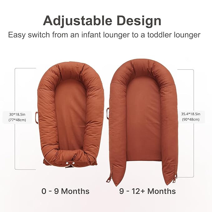 Deluxe Infant Lounger, Baby Nest Cover for Baby Girls & Boys, Newborn Essentials for Baby 0-12 Months, 100% Cotton (Gingerbread)
