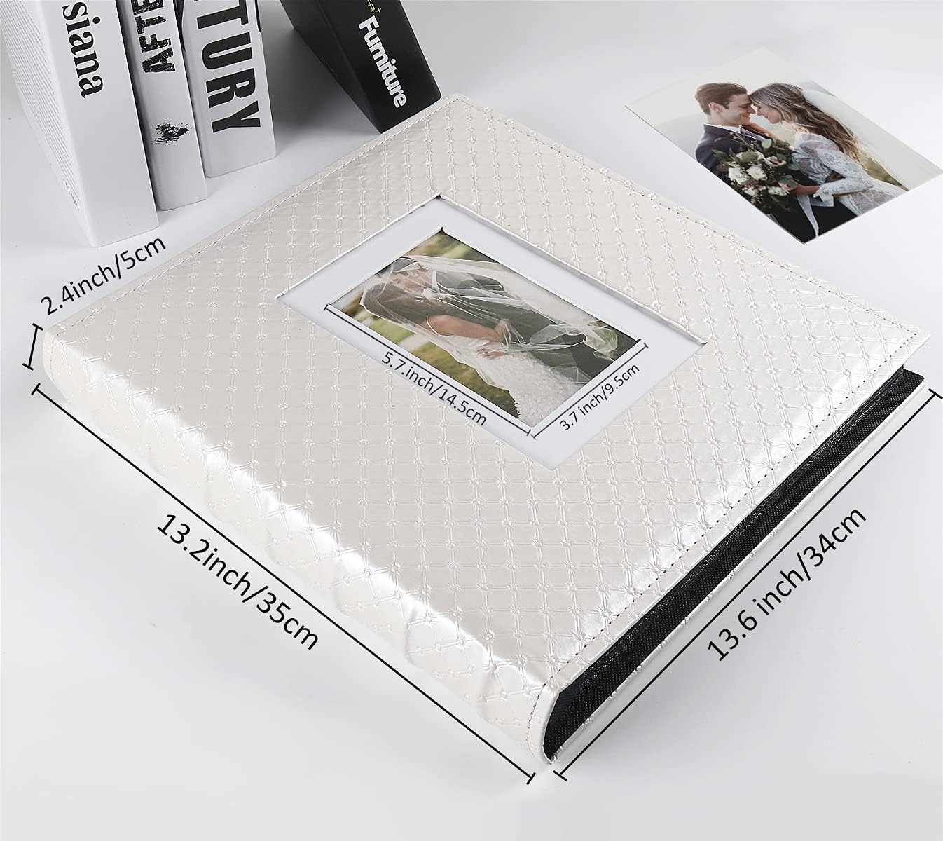 RECUTMS Photo Album 4x6 Holds 600 Photos Button Grain Larger Capacity Leather Cover Black Inner Page Baby Family Book Wedding Anniversary Pictures Birthday Photo Albums (White)