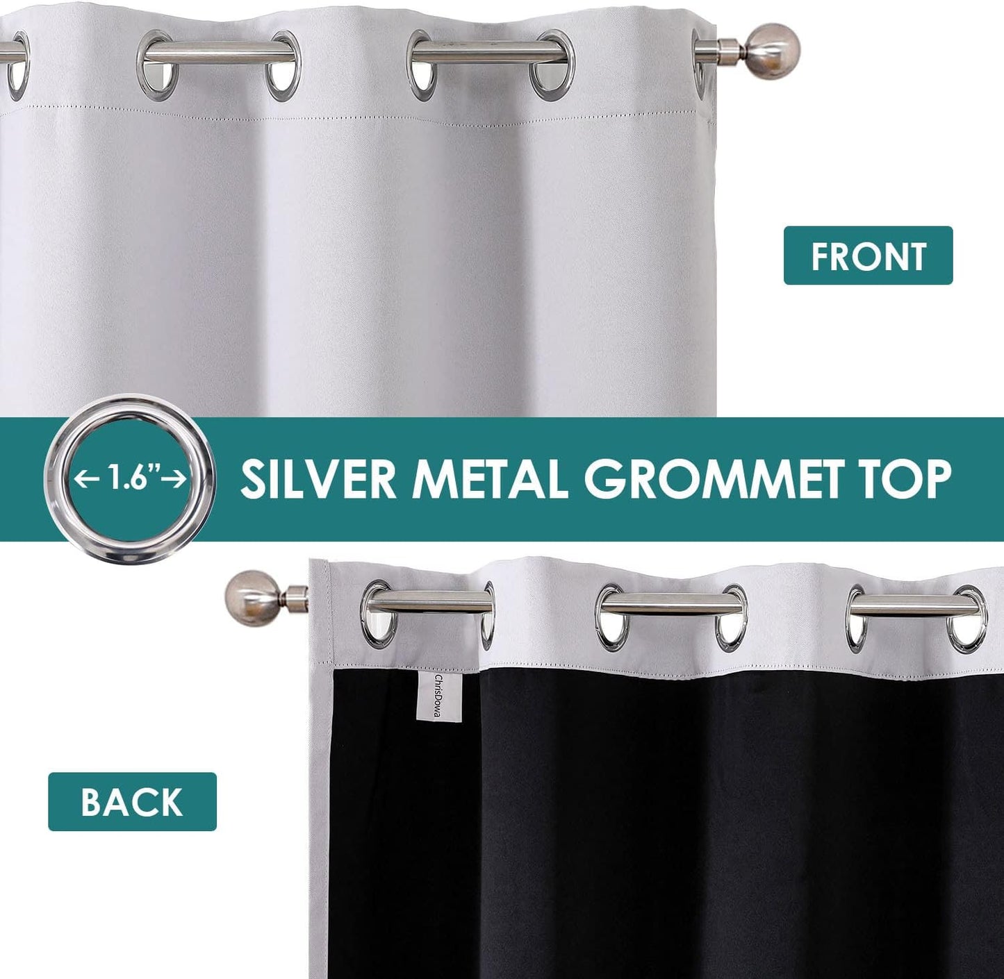 ChrisDowa 100% Blackout Curtains 84 inch Long for Bedroom with Black Liner, 2 Thick Layers Total Blackout Thermal Insulated Grommet Window Curtains 2 Panels Set (Greyish White, 38 x 84 Inch)