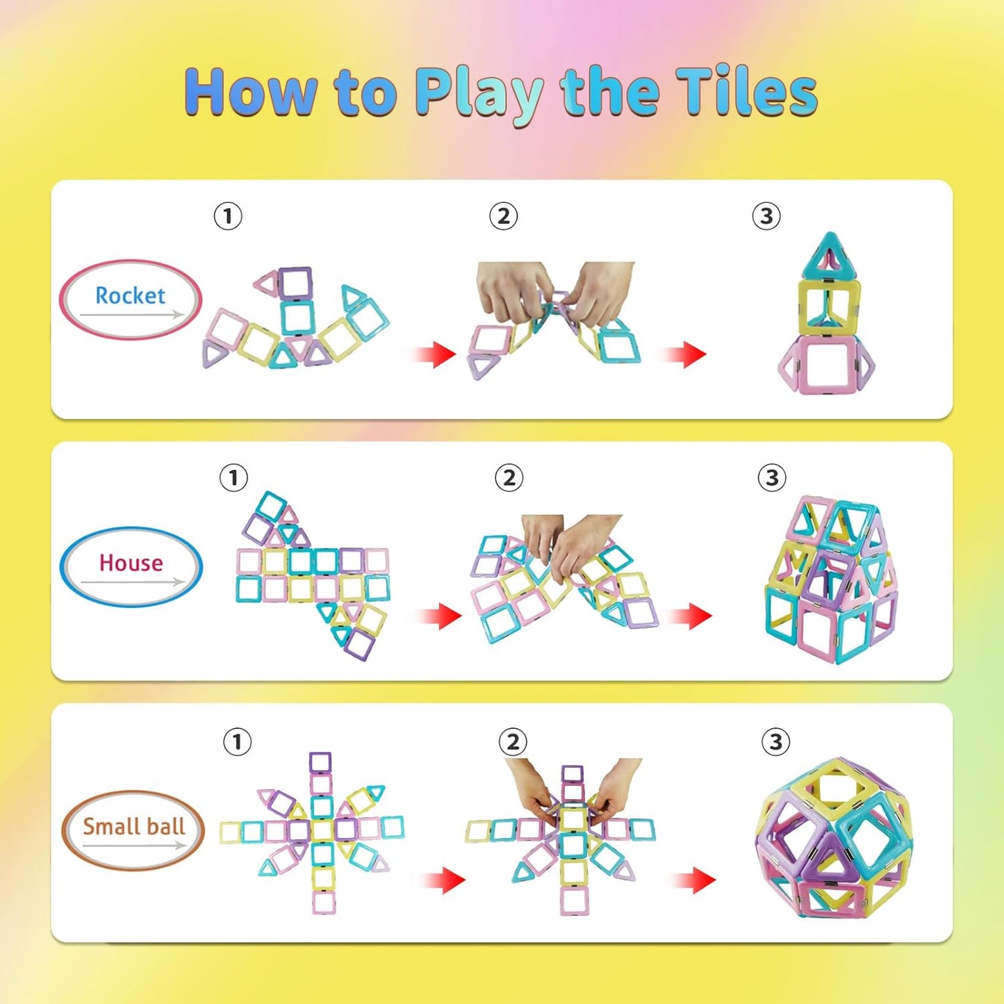 TOKBLOK 40-Piece Candy-Colored Magnetic Tiles for 3-6 Years Old - STEM Learning, Creative Building Blocks, Perfect Toddler Gifts for Boys & Girls - Starter Set