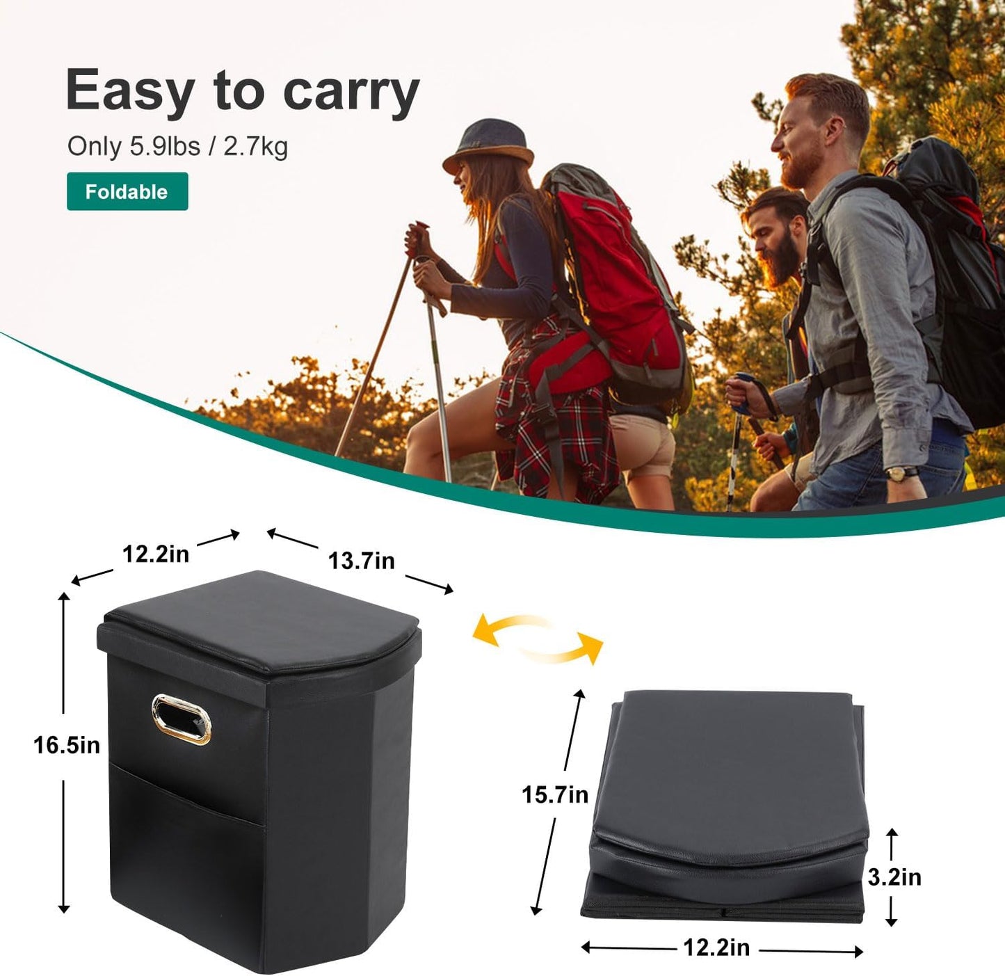Upgrade XL Portable Toilet for Adults, Extra Large Portable Travel Floding Toilet, Camping Tall Toilets with Lid for Adults and Kids Compact Potty for Car,Hiking,Beach and Camping