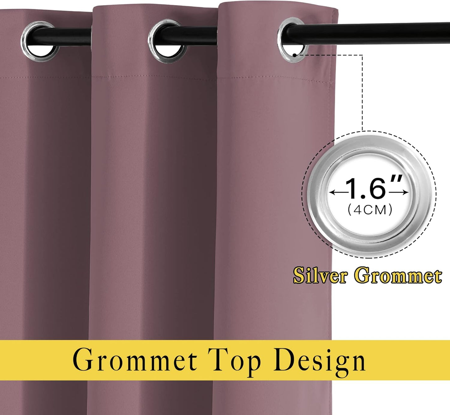 NICETOWN Blackout Dry Rose Curtains for Living Room - Solid Thermal Insulated Sound Reducing Grommet Room Darkening Curtains & Drapes for Bedroom (2 Panels, W66 x L84)