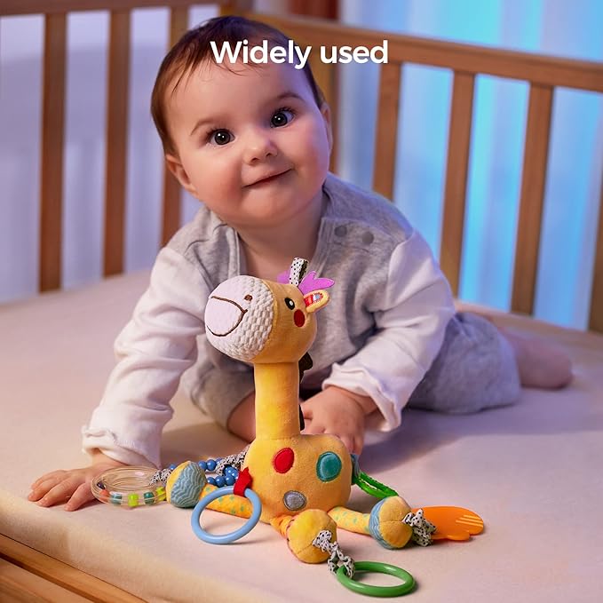 TUMAMA Giraffe Hanging Rattle Toys, Soft Baby Hanging Toys with Wind Chimes, Stroller Car Seat Crib Plush Animal Activity Toys Gift for Newborn Toddlers 0,3,6,9,12,36 Month