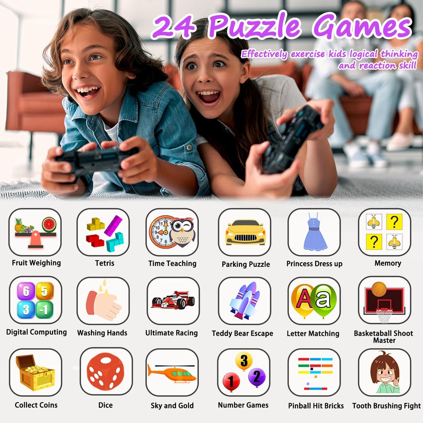 Smart Watch for Kids Ages 4-12, 24 Puzzle Games HD Touch Screen Camera Alarm Clock Birthday Gift for Girls 6-9 Years Old